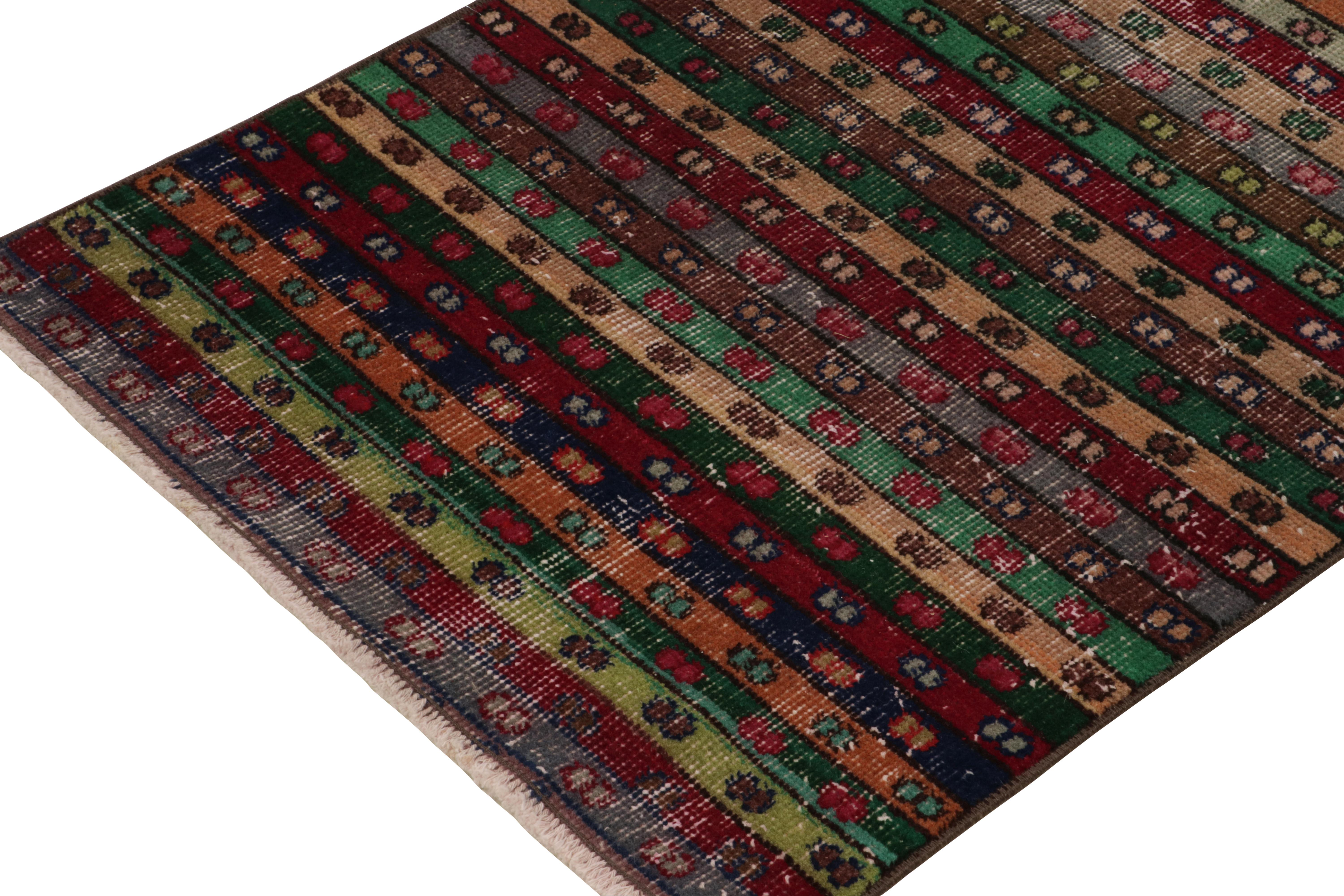 Hand-Knotted 1960s Vintage Runner in Multicolor Stripes, Geometric Patterns by Rug & Kilim For Sale