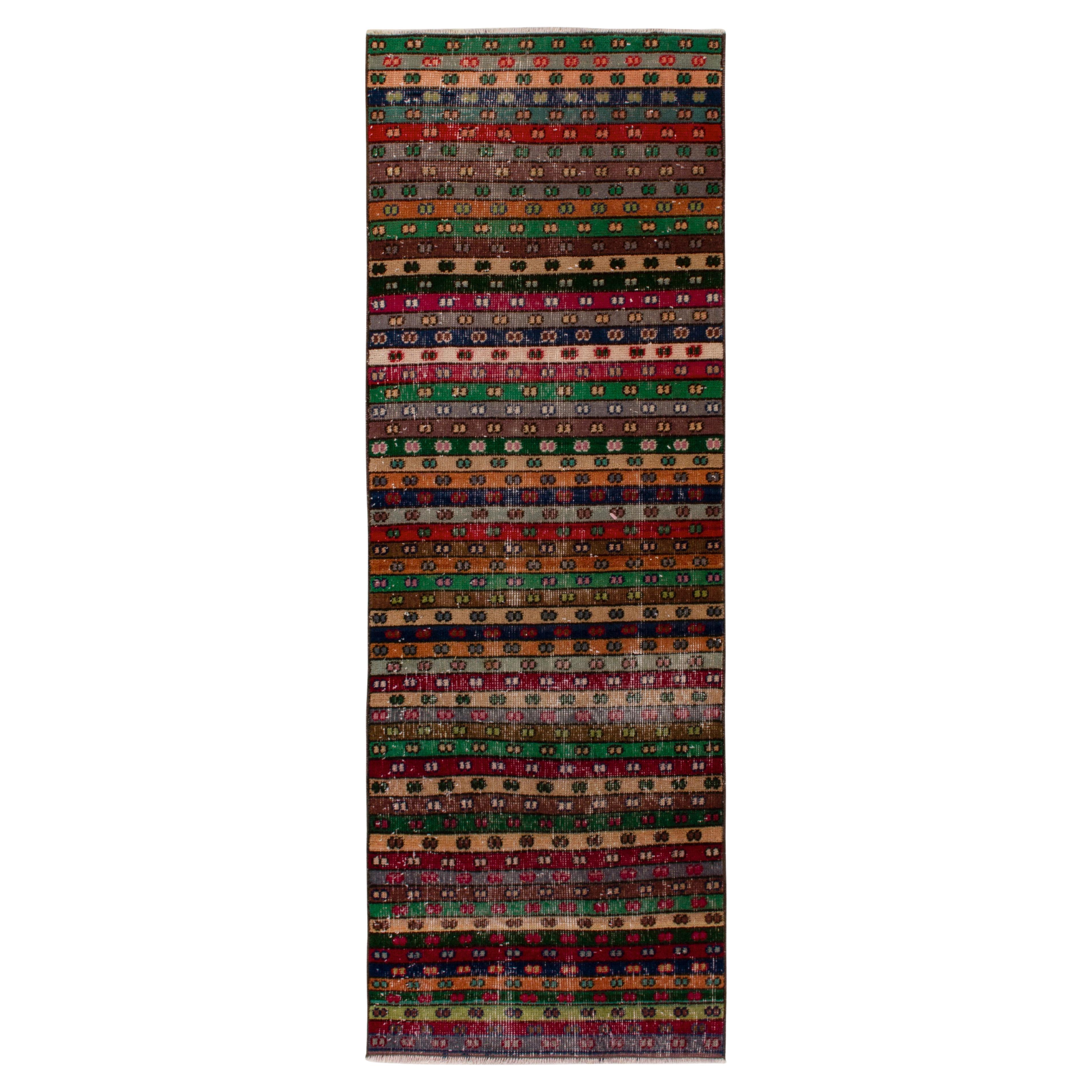 1960s Vintage Runner in Multicolor Stripes, Geometric Patterns by Rug & Kilim For Sale
