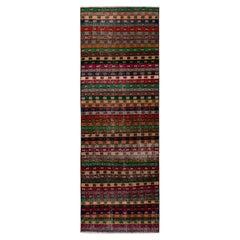 Vintage-Läufer aus den 1960er Jahren mit mehrfarbigen Streifen und geometrischen Mustern von Teppich & Kelim