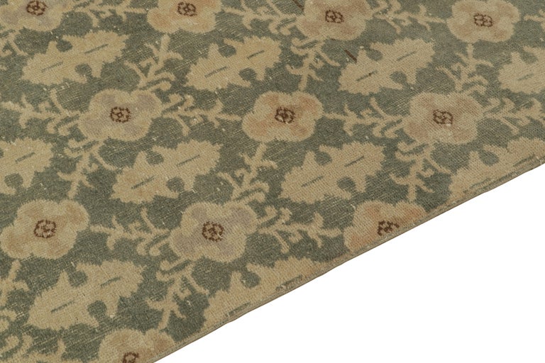 1960s Vintage Distressed Style Rug in Green, Beige Floral Pattern by ...