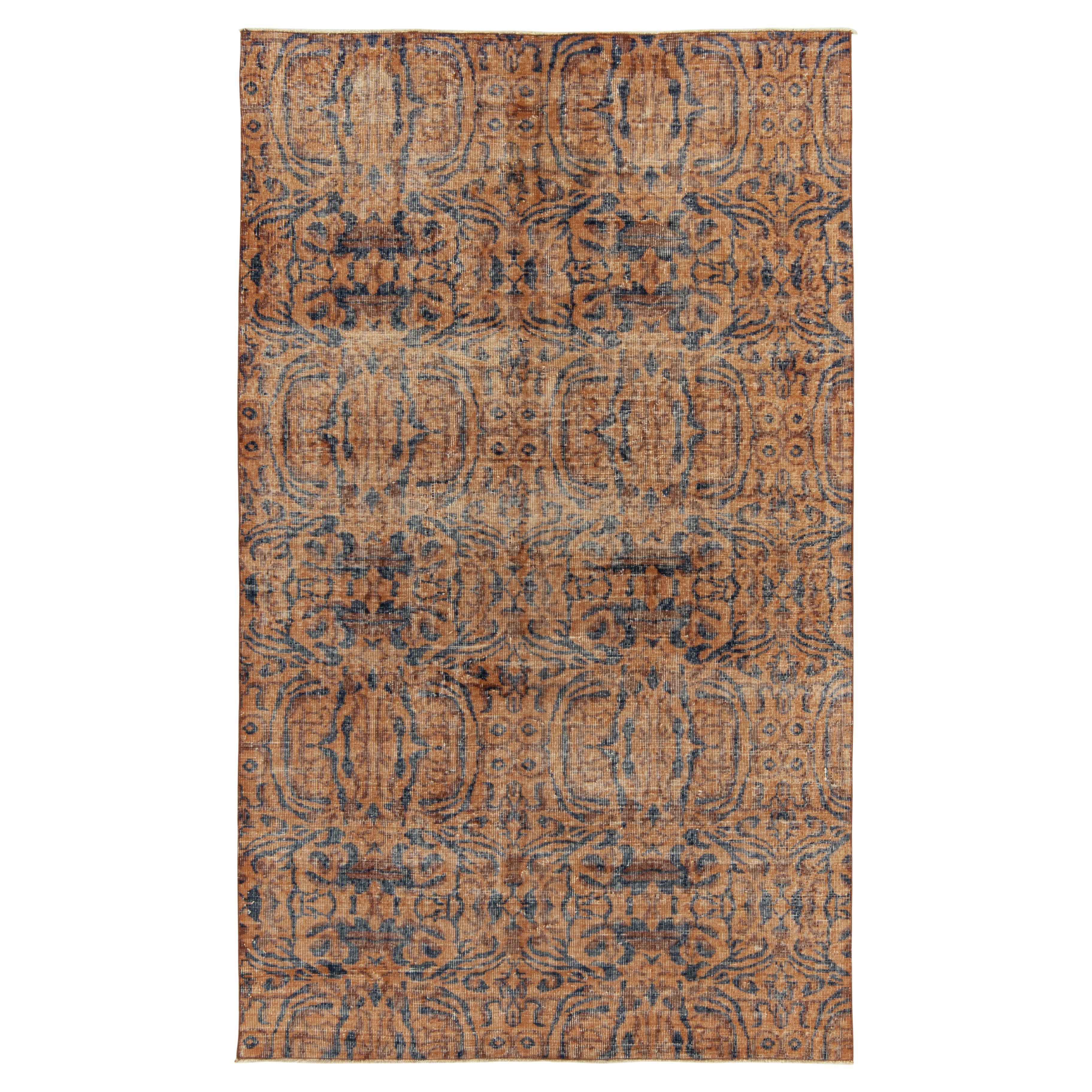 1960s Vintage style Rug in Orange Brown Blue and Abstract Pattern by Rug & Kilim For Sale
