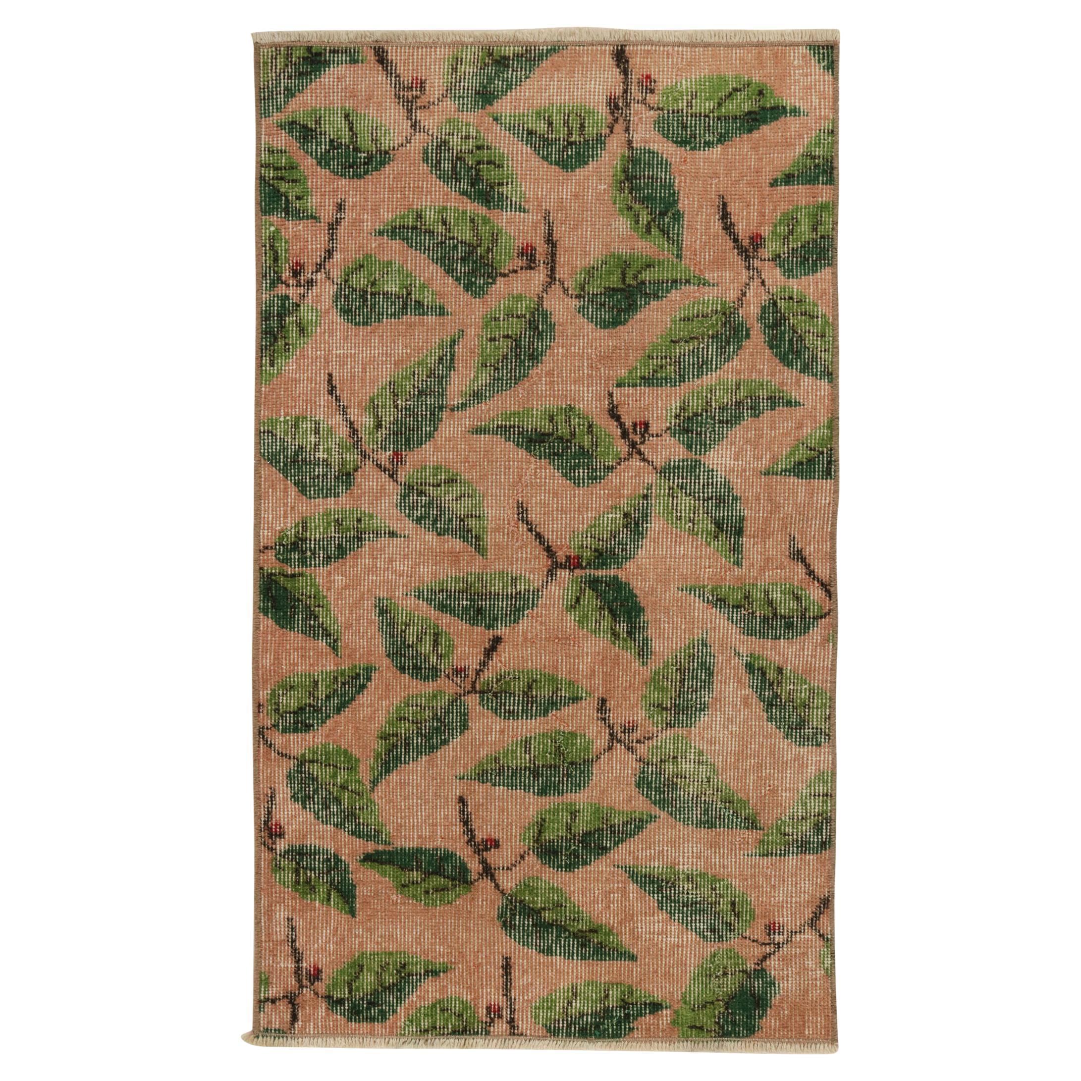 1960s Vintage Distressed Deco Runner in Pink Green Floral Pattern by ...