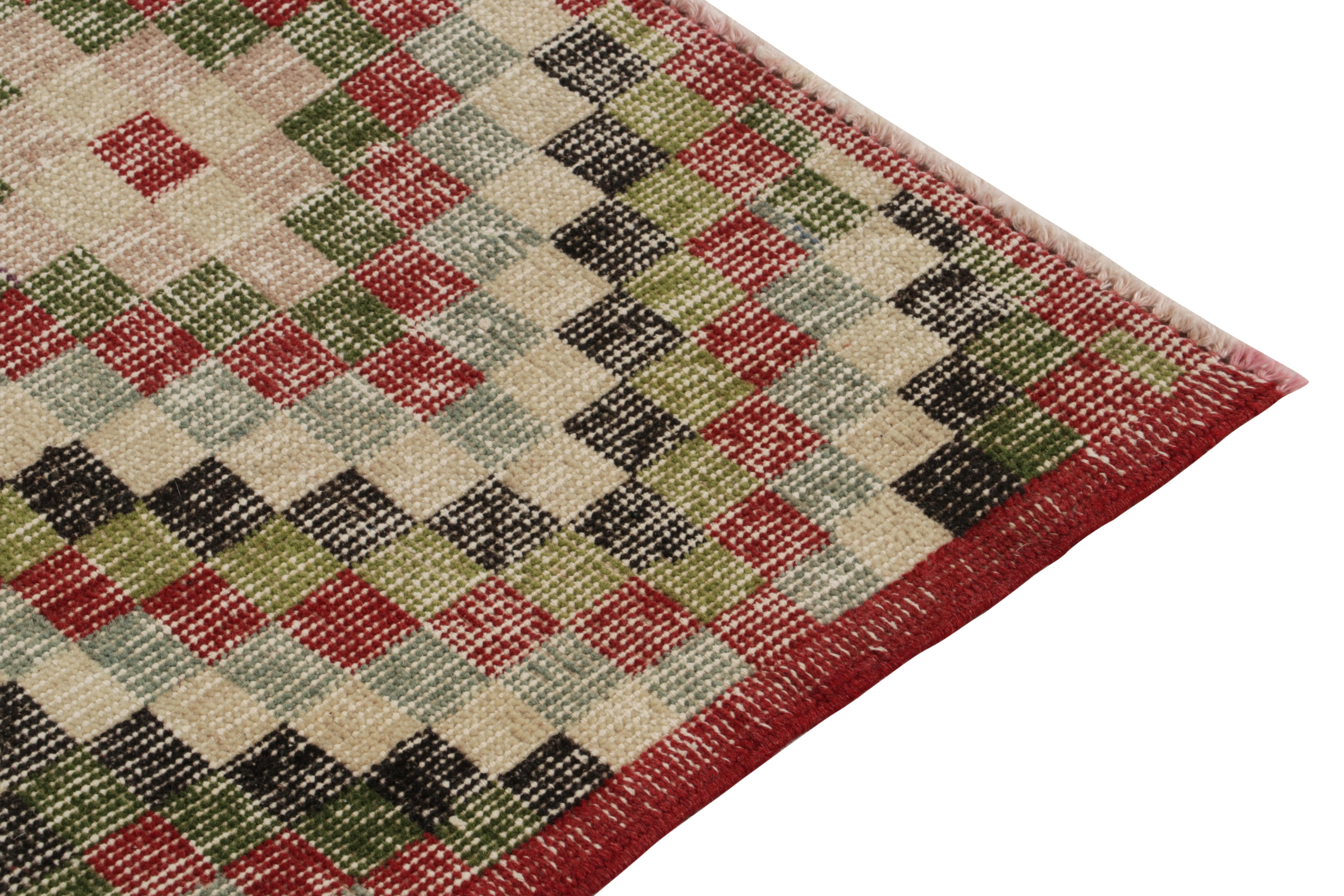 Mid-20th Century 1960s Vintage Distressed Turkish Rug in Multicolor Geometric by Rug & Kilim For Sale