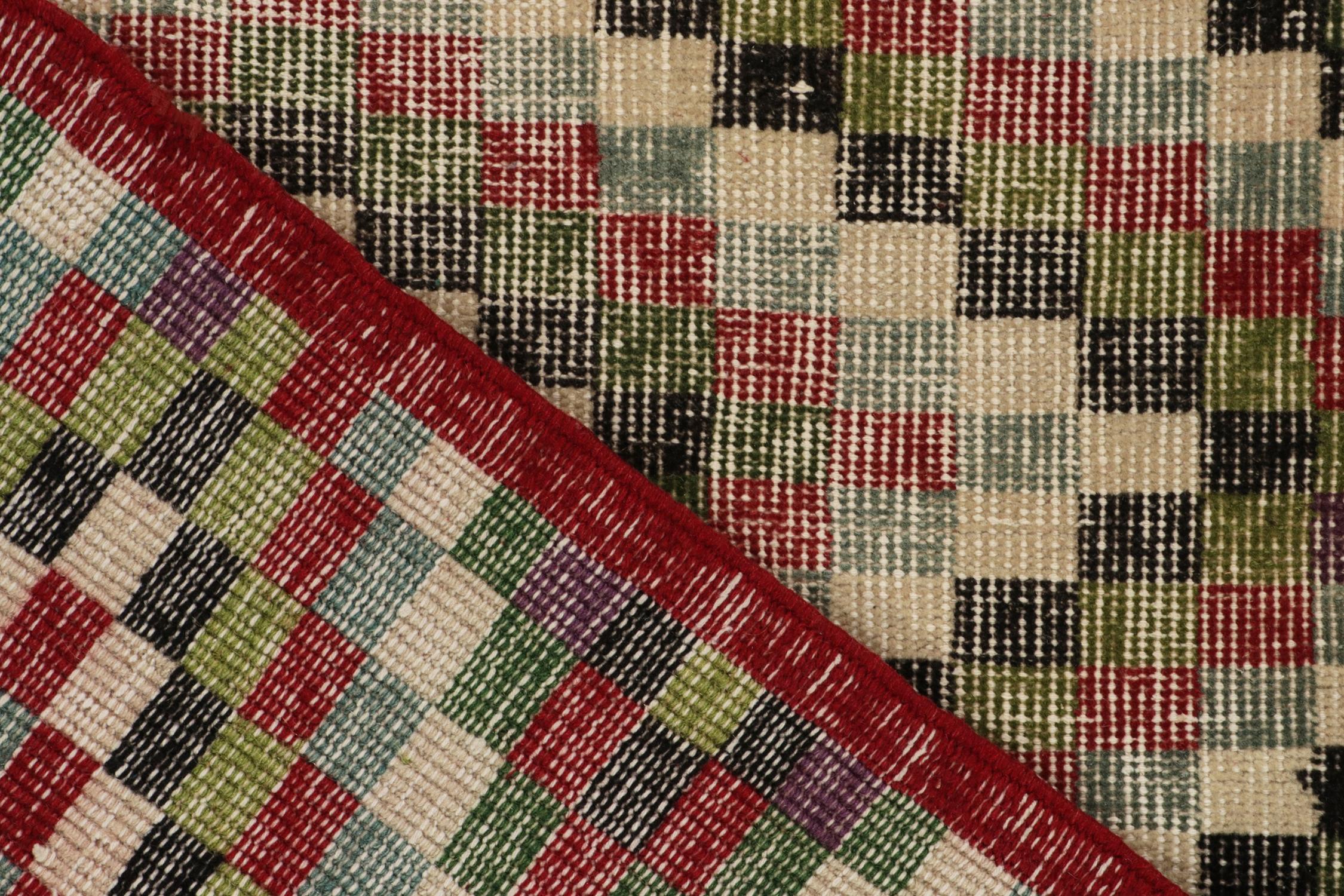 Wool 1960s Vintage Distressed Turkish Rug in Multicolor Geometric by Rug & Kilim For Sale