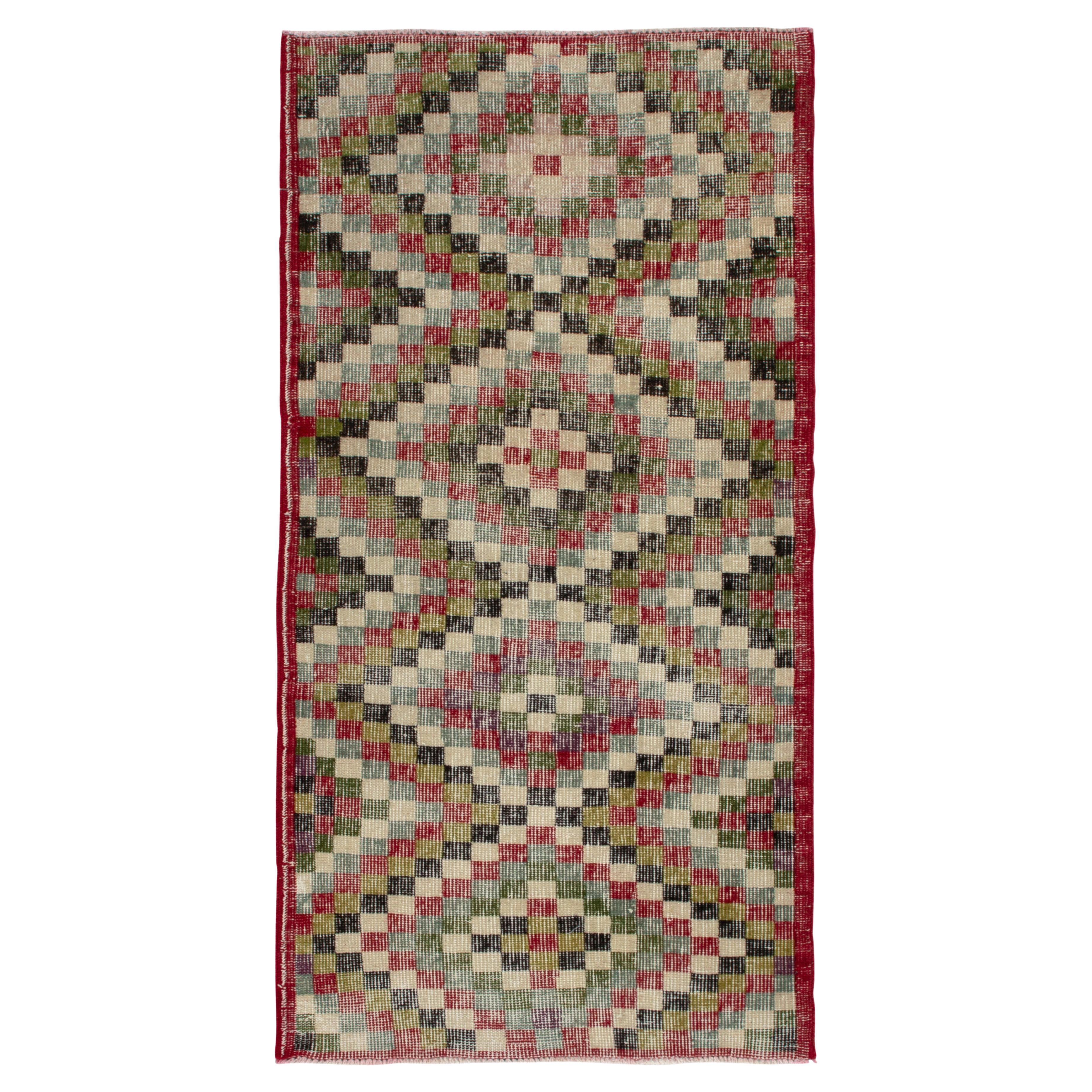 1960s Vintage Distressed Turkish Rug in Multicolor Geometric by Rug & Kilim For Sale