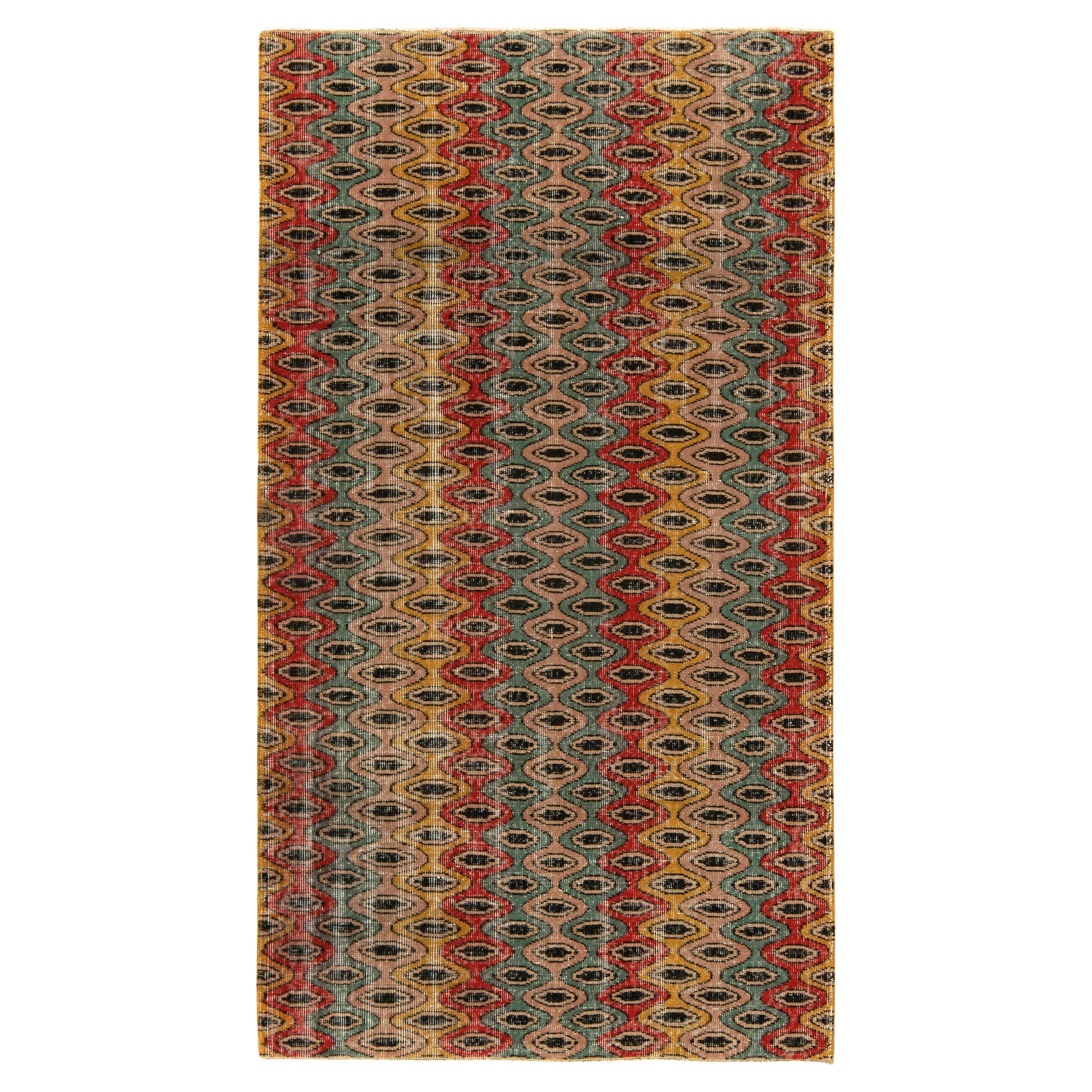 1960er Vintage Zeki Müren Teppich in Rot, Gold, Blau Retro-Muster von Rug & Kilim