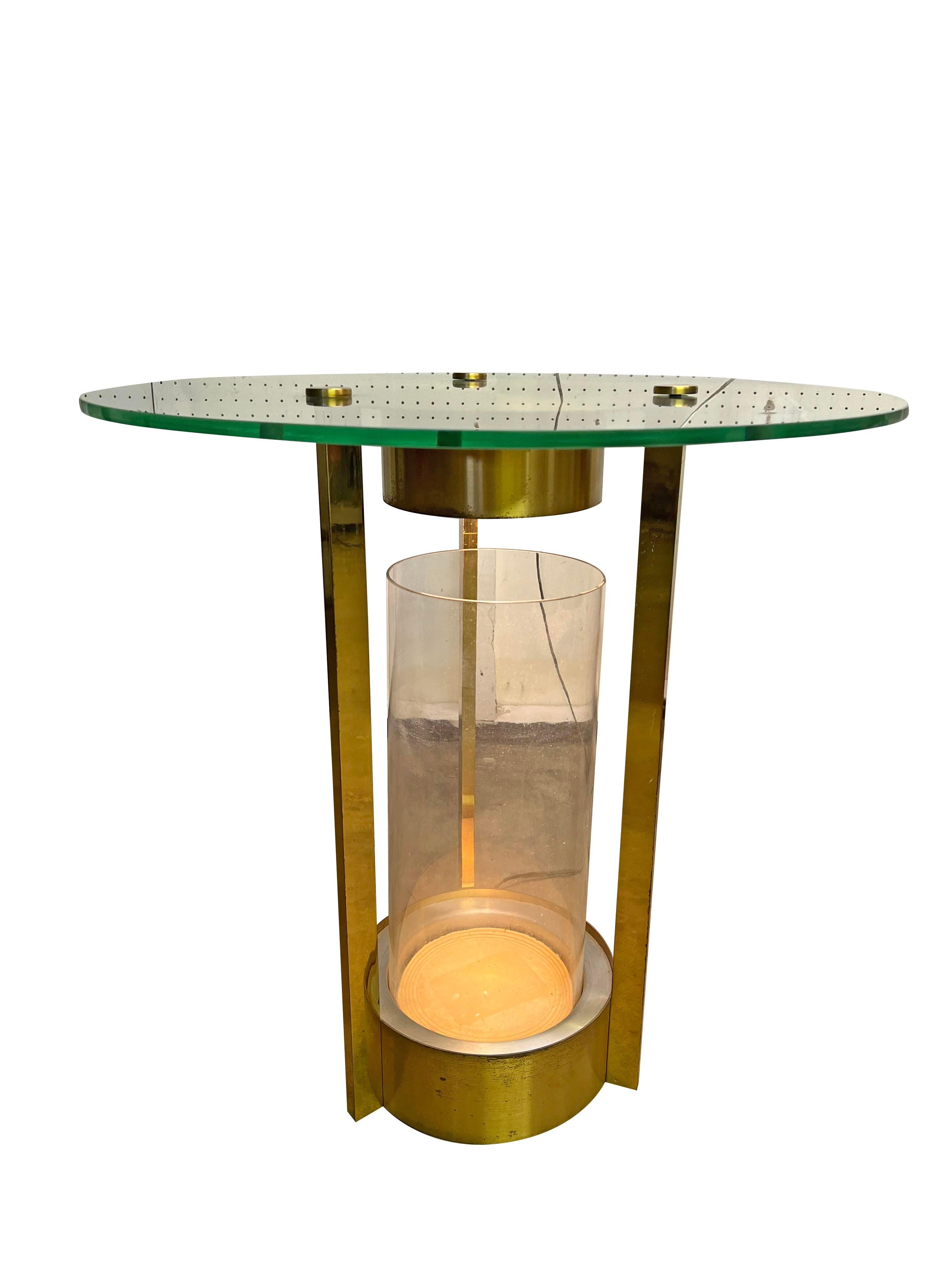 1960s Vintage Dorothy Thorpe Iluminated Brass Side or Accent End Glass Table For Sale 2