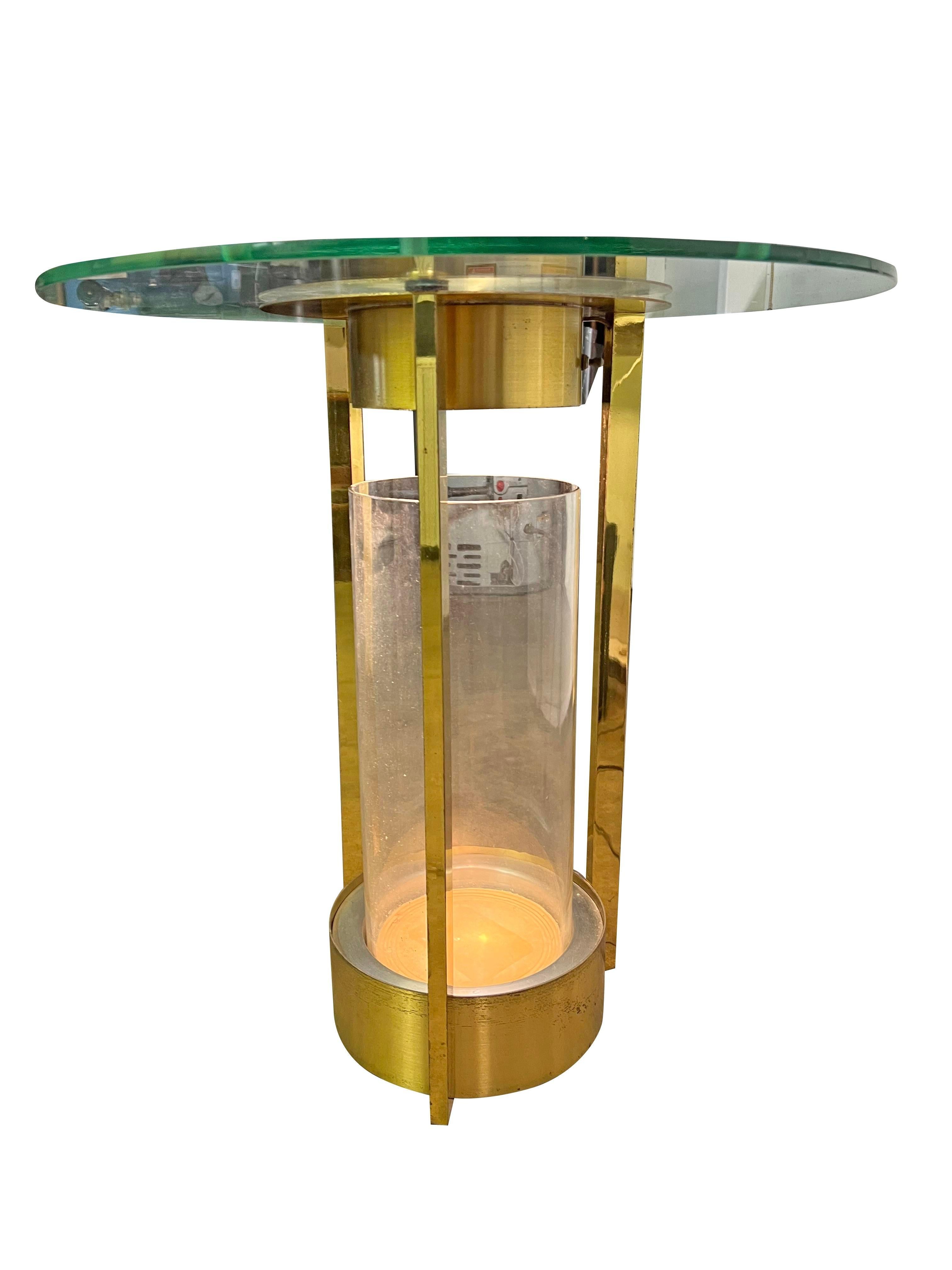 1960s Vintage Dorothy Thorpe Iluminated Brass Side or Accent End Glass Table For Sale 3