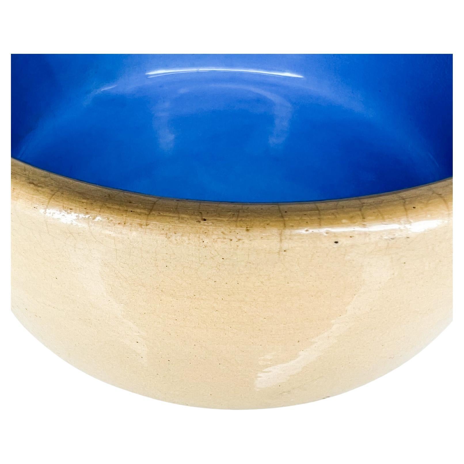 Mid-Century Modern 1960s Vintage Dreamy Blue Tan Ceramic Bowl made in England For Sale