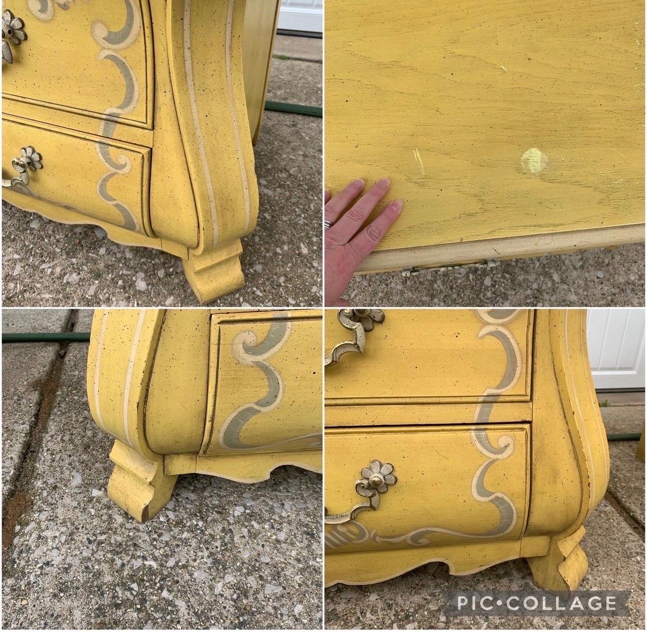 Rococo Revival 1960s Vintage Drexel French Bombay Mustard Yellow Nightstand a Pair