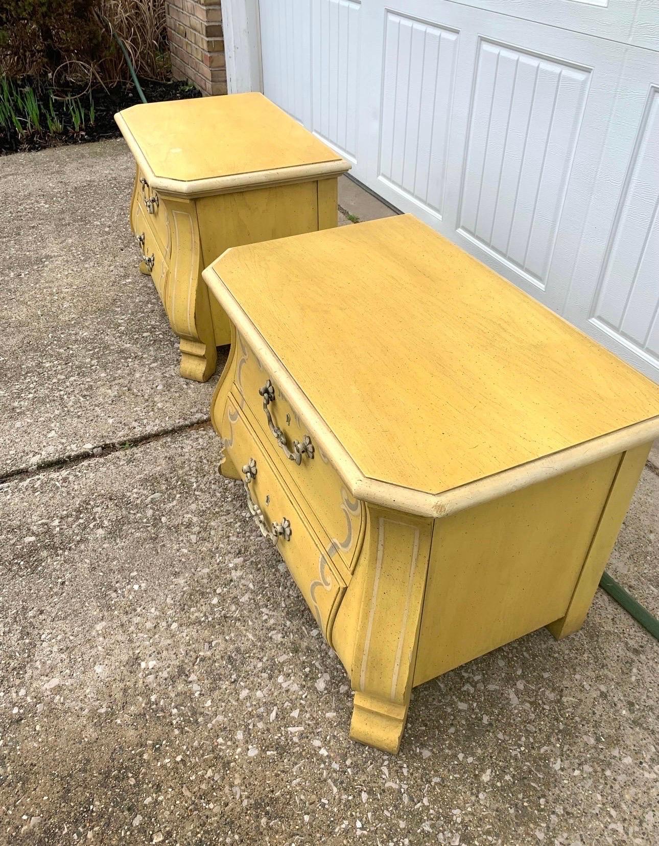American 1960s Vintage Drexel French Bombay Mustard Yellow Nightstand a Pair