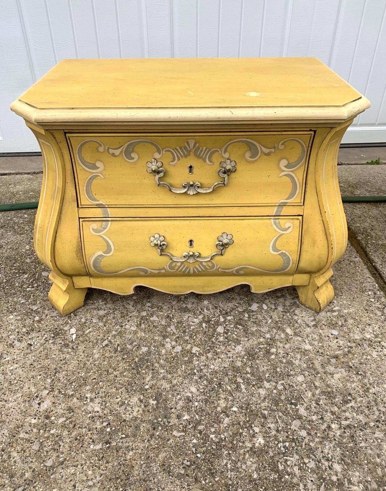 Brass 1960s Vintage Drexel French Bombay Mustard Yellow Nightstand a Pair