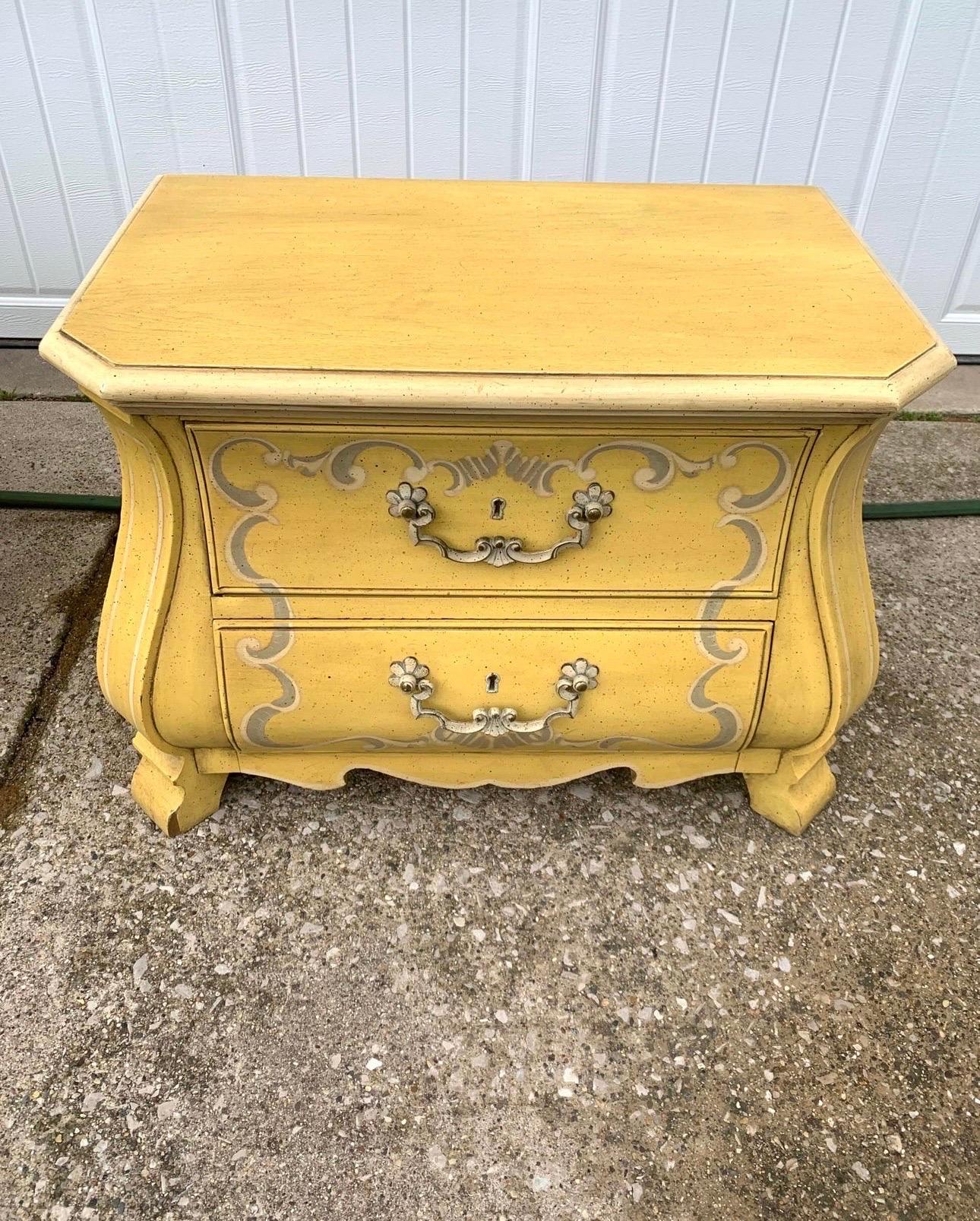 1960s Vintage Drexel French Bombay Mustard Yellow Nightstand a Pair 1