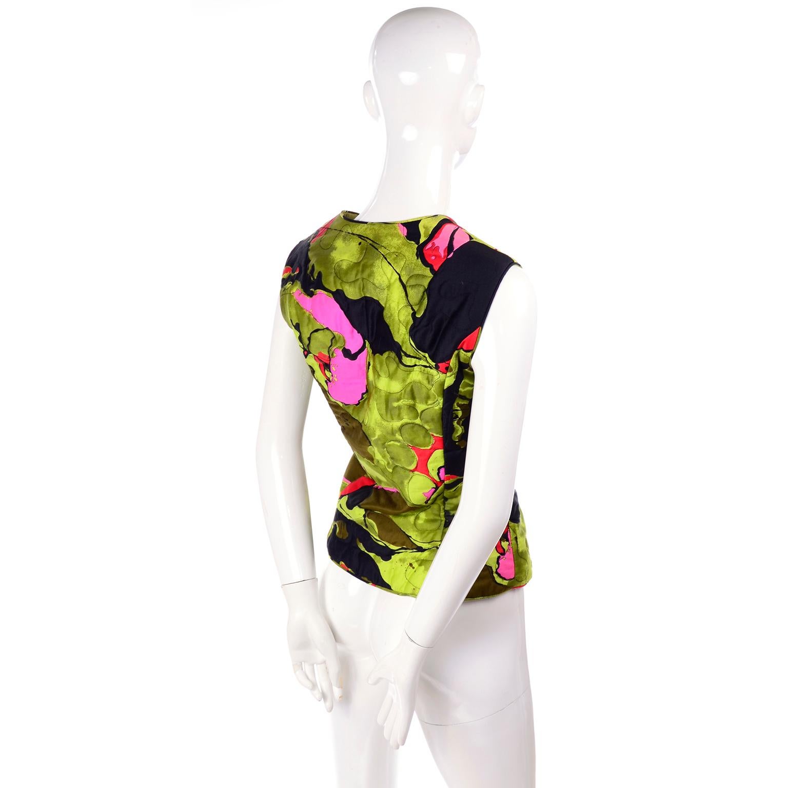 Black 1960s Vintage Dynasty Vest in Colorful Quilted Large Scale Floral Bold Print