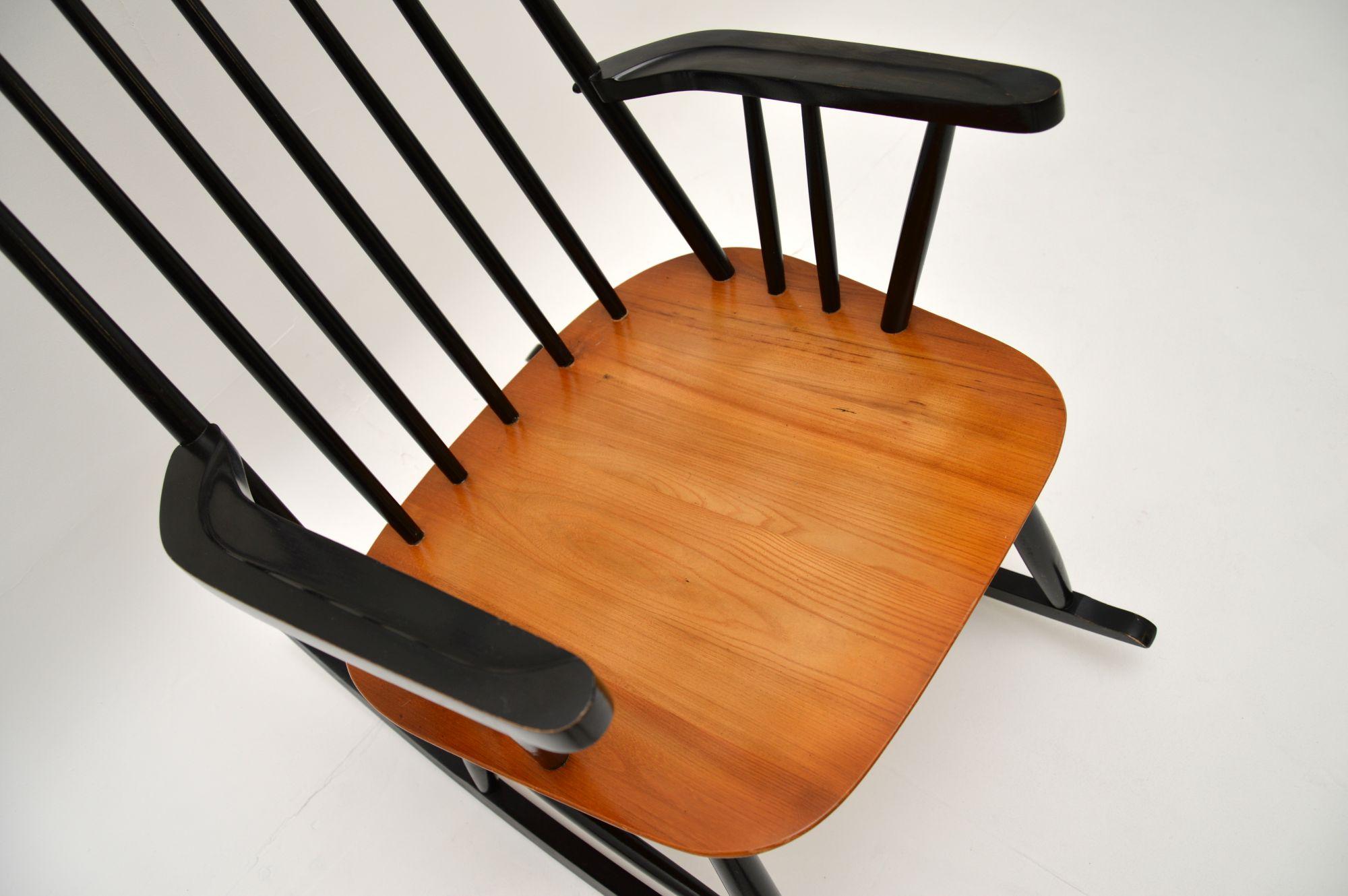 1960's Vintage Ebonised Elm Rocking Chair 1
