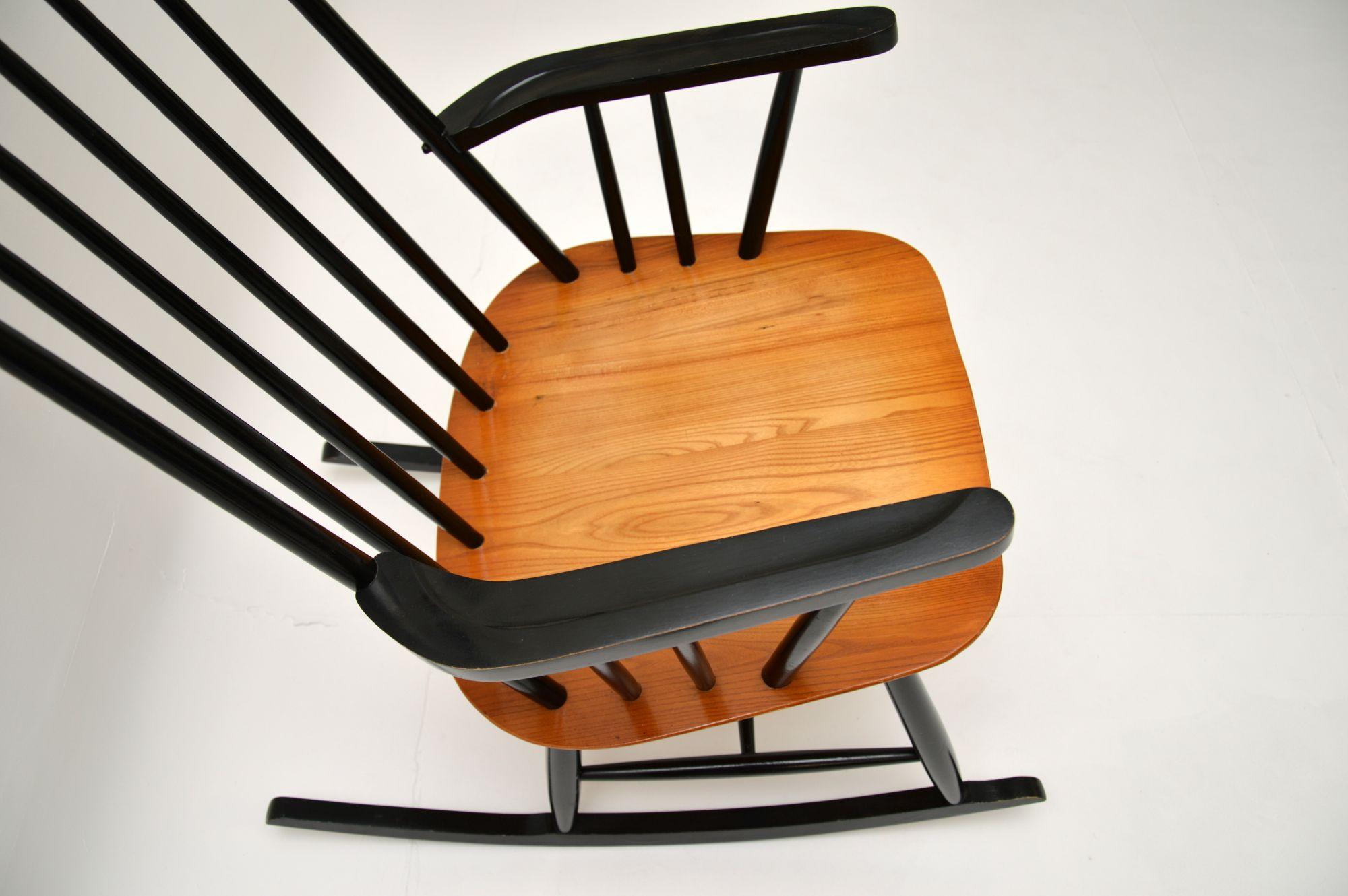 Mid-Century Modern 1960's Vintage Ebonised Elm Rocking Chair