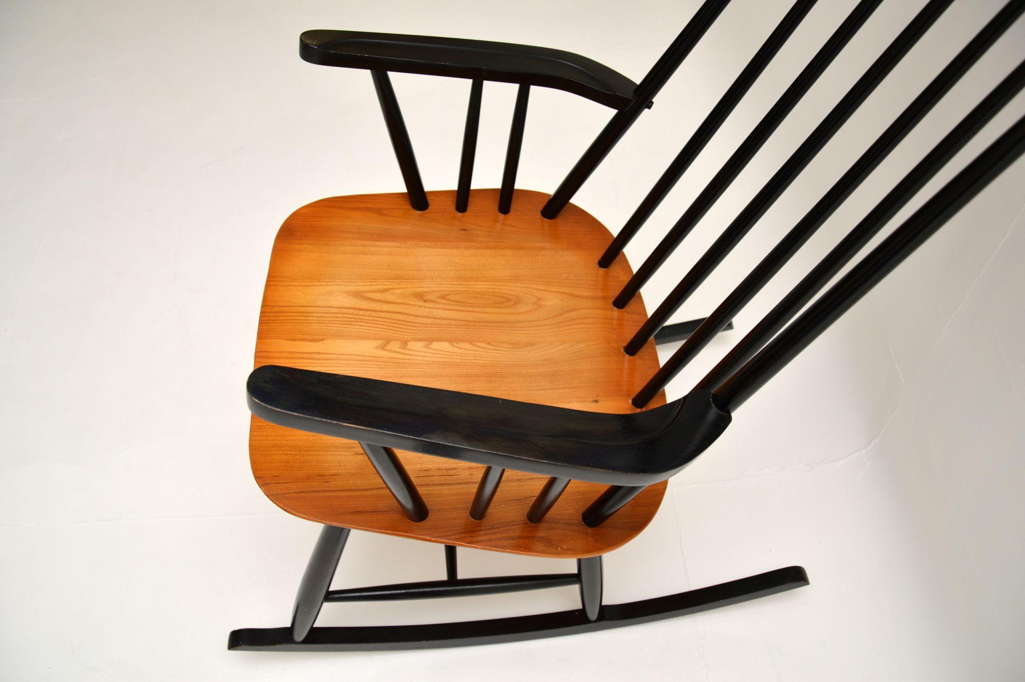 European 1960's Vintage Ebonised Elm Rocking Chair