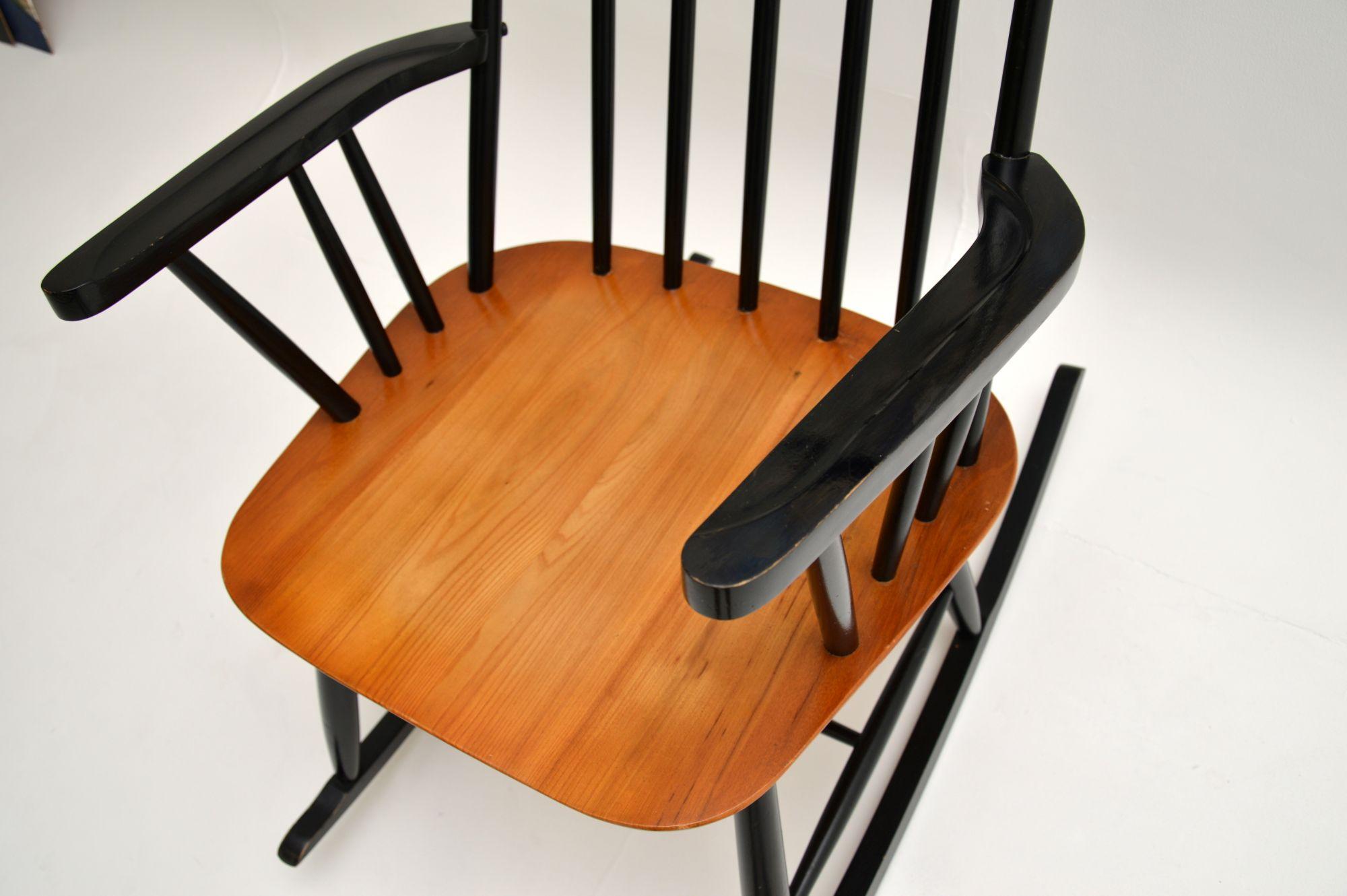 Mid-20th Century 1960's Vintage Ebonised Elm Rocking Chair