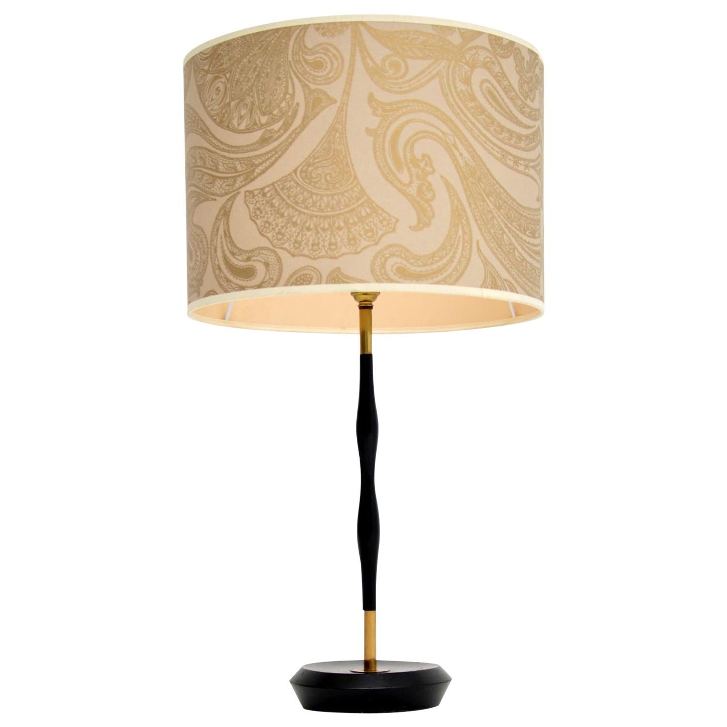 1960s Vintage Ebonized Wood and Brass Table Lamp