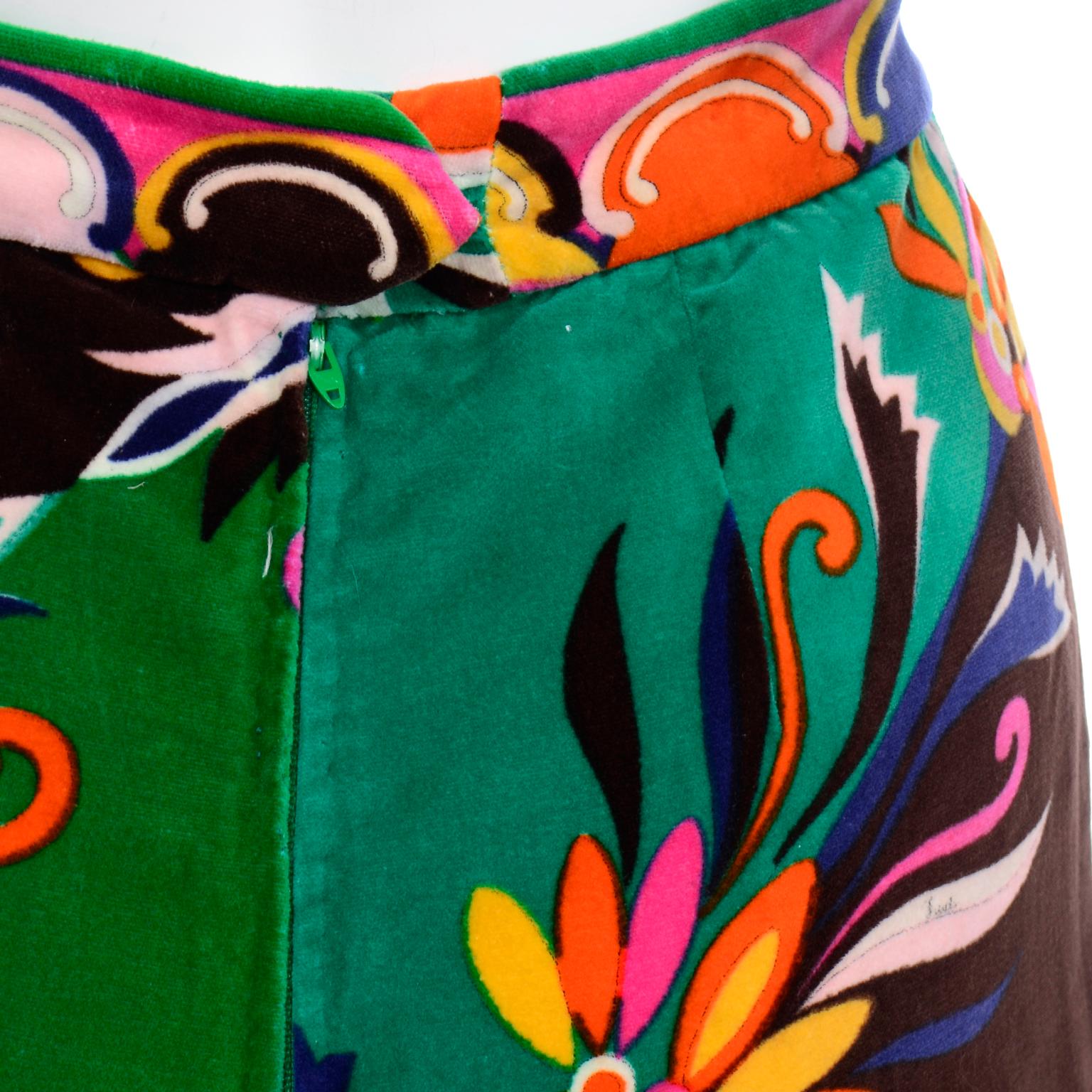 1960s Vintage Emilio Pucci Colorful Print Velvet A Line Skirt For Sale 4