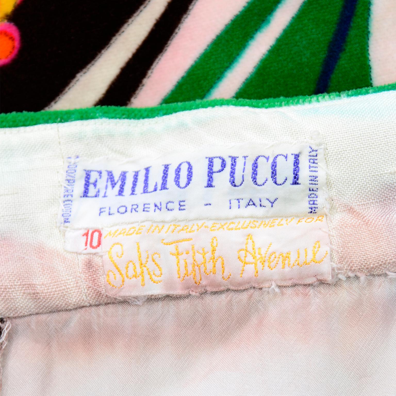 1960s Vintage Emilio Pucci Colorful Print Velvet A Line Skirt For Sale ...