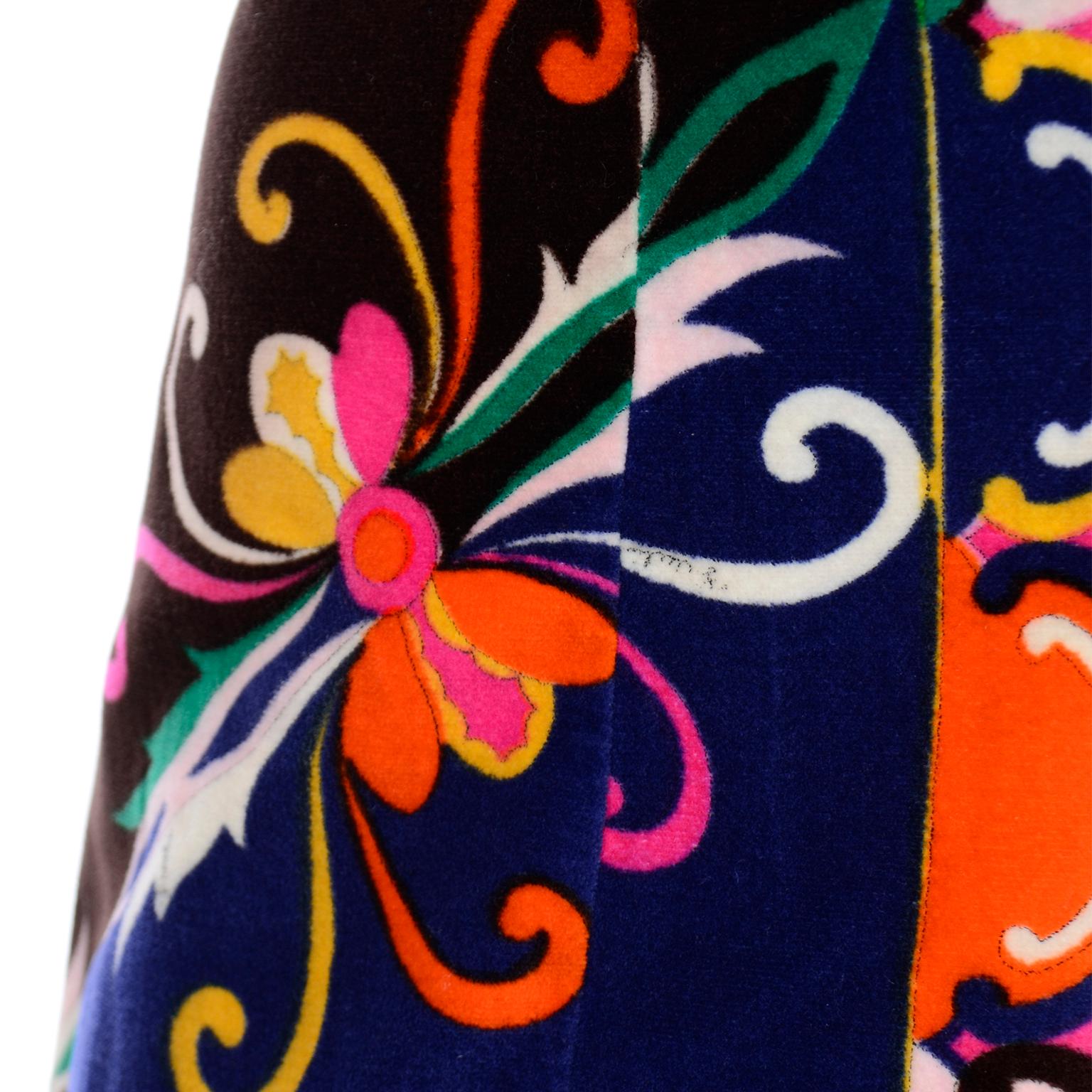 Black 1960s Vintage Emilio Pucci Colorful Print Velvet A Line Skirt For Sale
