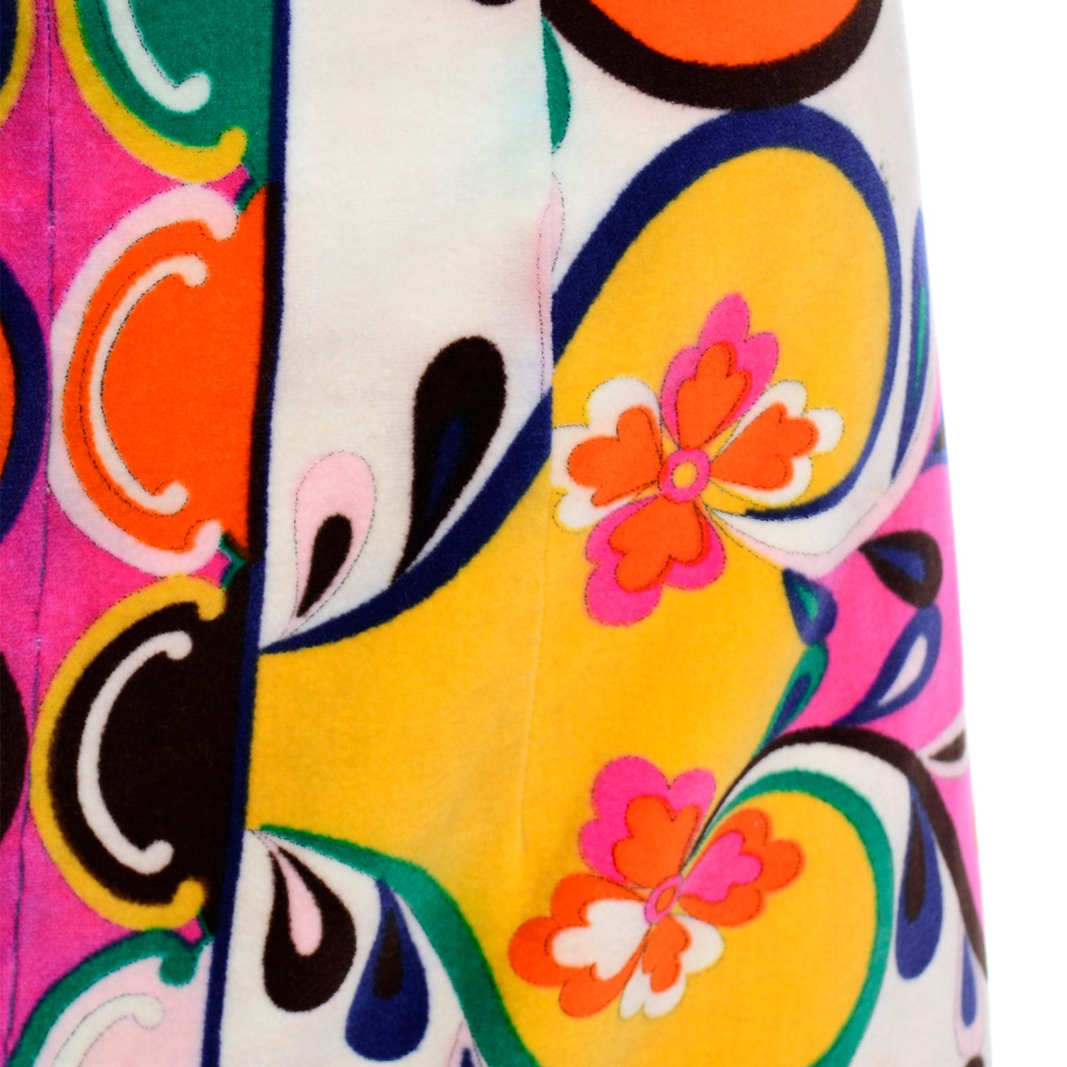 Women's 1960s Vintage Emilio Pucci Colorful Print Velvet A Line Skirt For Sale