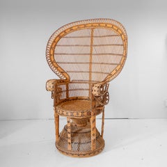 1970s Vintage Emmanuelle Peacock Armchair & Wicker Side Table, Italy