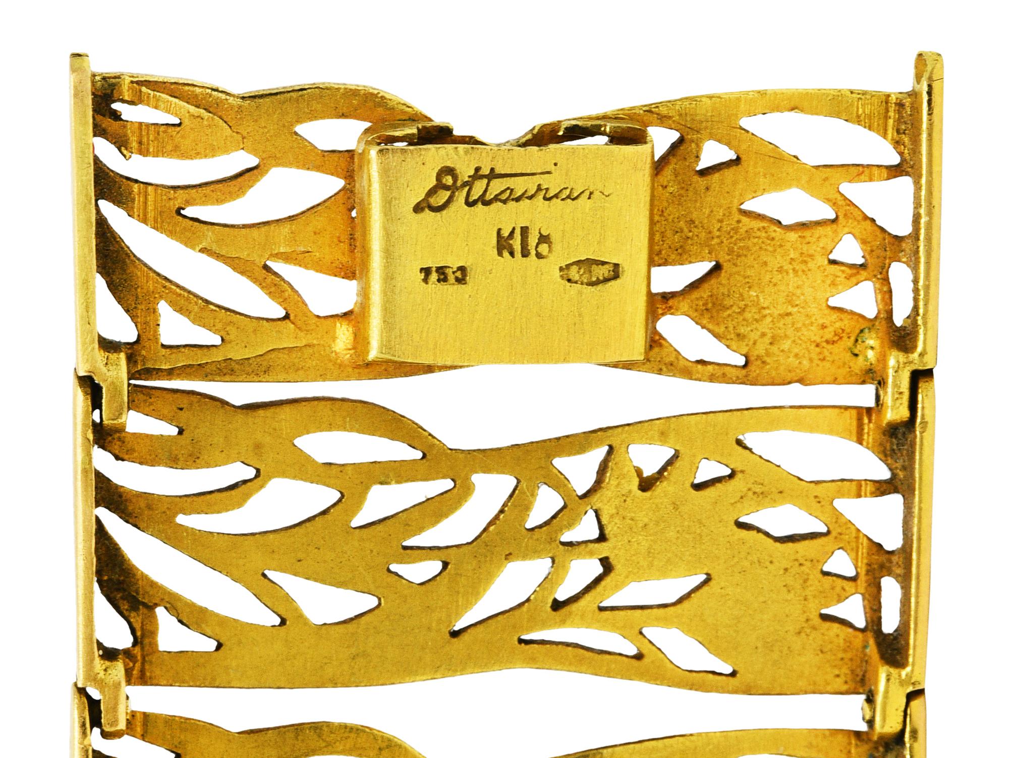 Women's or Men's 1960's Vintage Enamel 18 Karat Yellow Gold Floral Link Bracelet