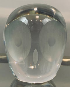 1960s Vintage English Whitefriars Decorative Polished Glass Owl Paperweight