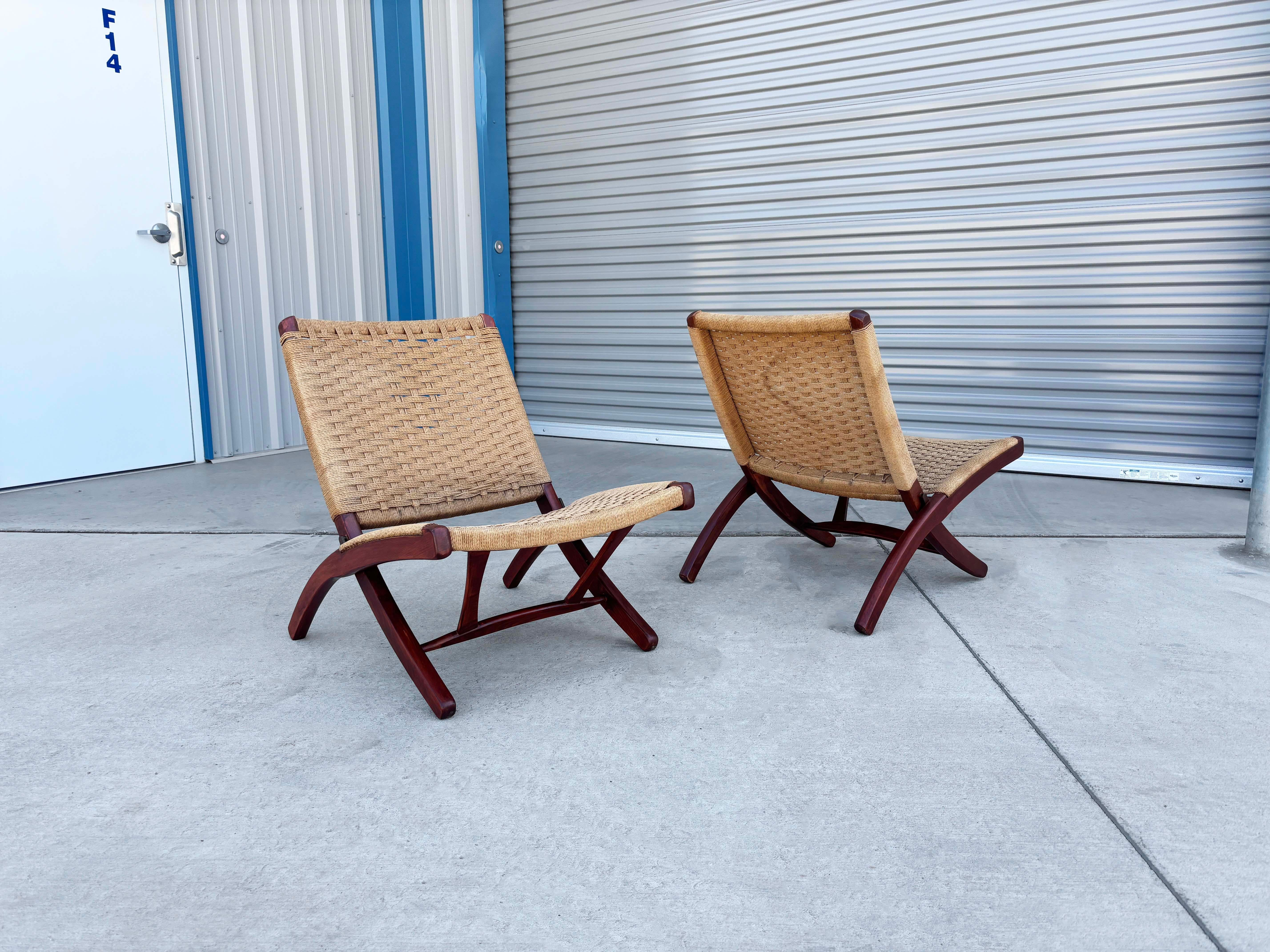 Mid-20th Century 1960s Vintage Folding Rope Lounge Chairs by Hans Wegner - Set of 2