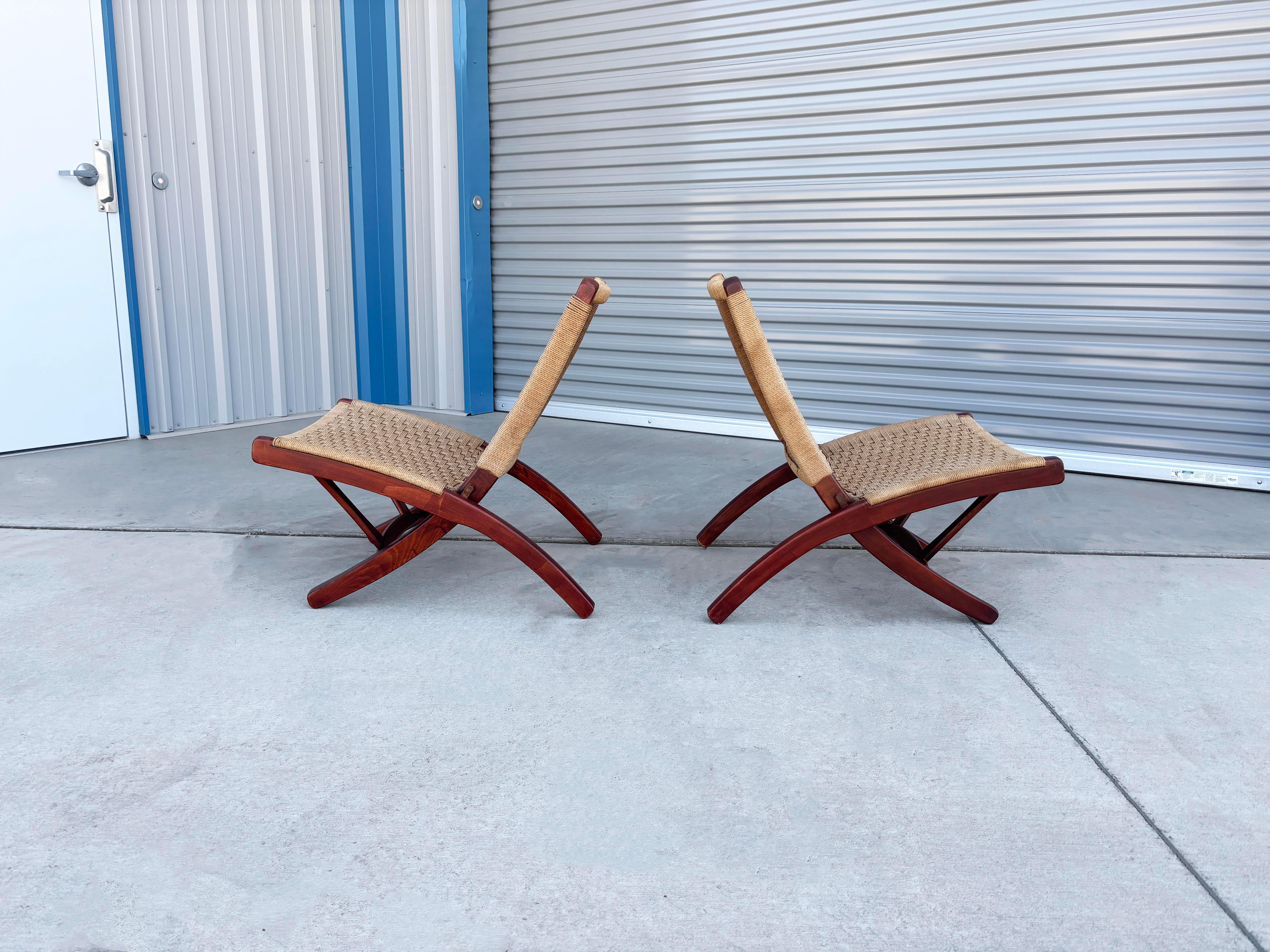 1960s Vintage Folding Rope Lounge Chairs by Hans Wegner - Set of 2 1