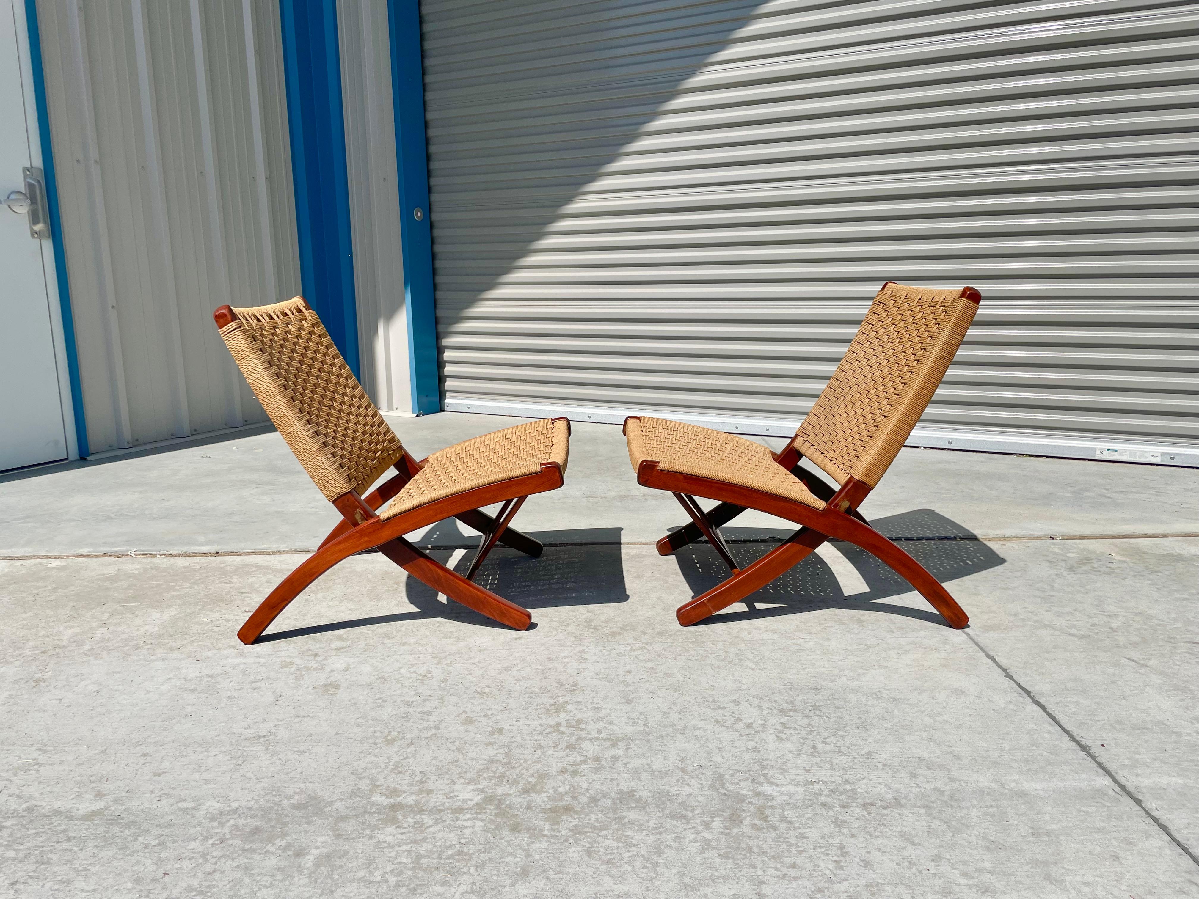 Sillas plegables de cuerda estilo Hans Wegner de los años 60 Estadounidense en venta