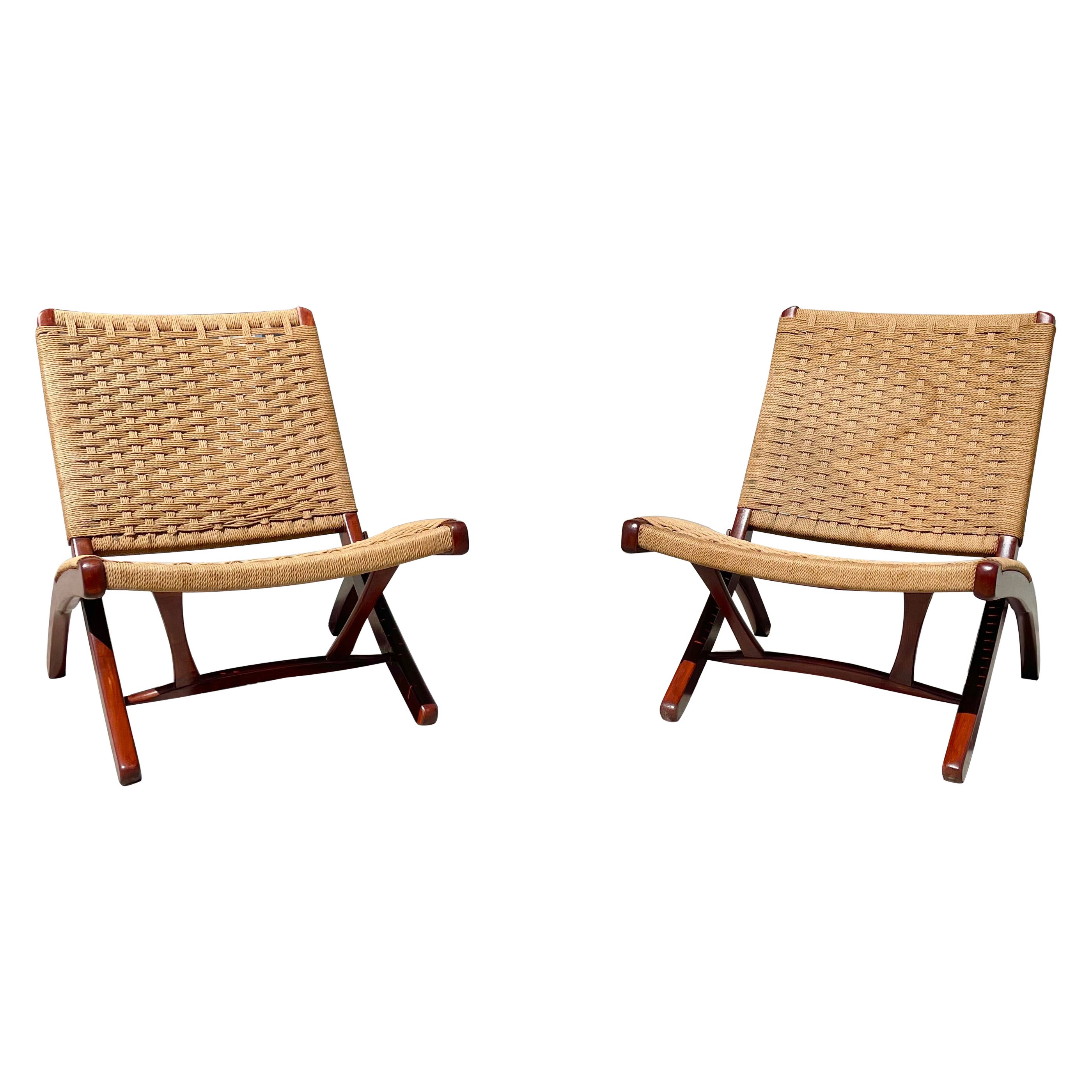 1960s Vintage Foldes Rope Lounge Chairs Styled After Hans Wegner en vente
