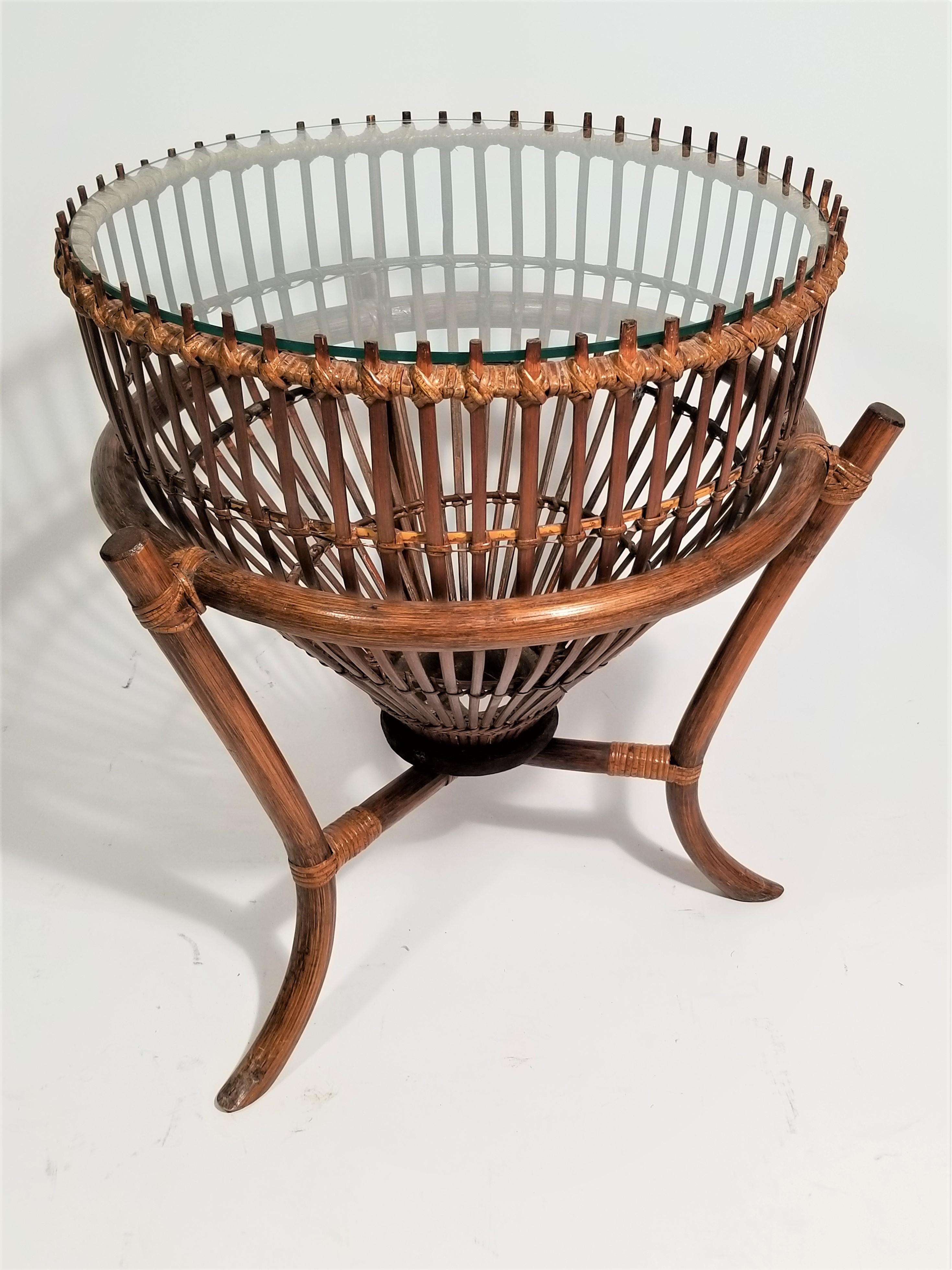 20th Century Franco Albini Style Rattan 1960s Fishing Basket Table