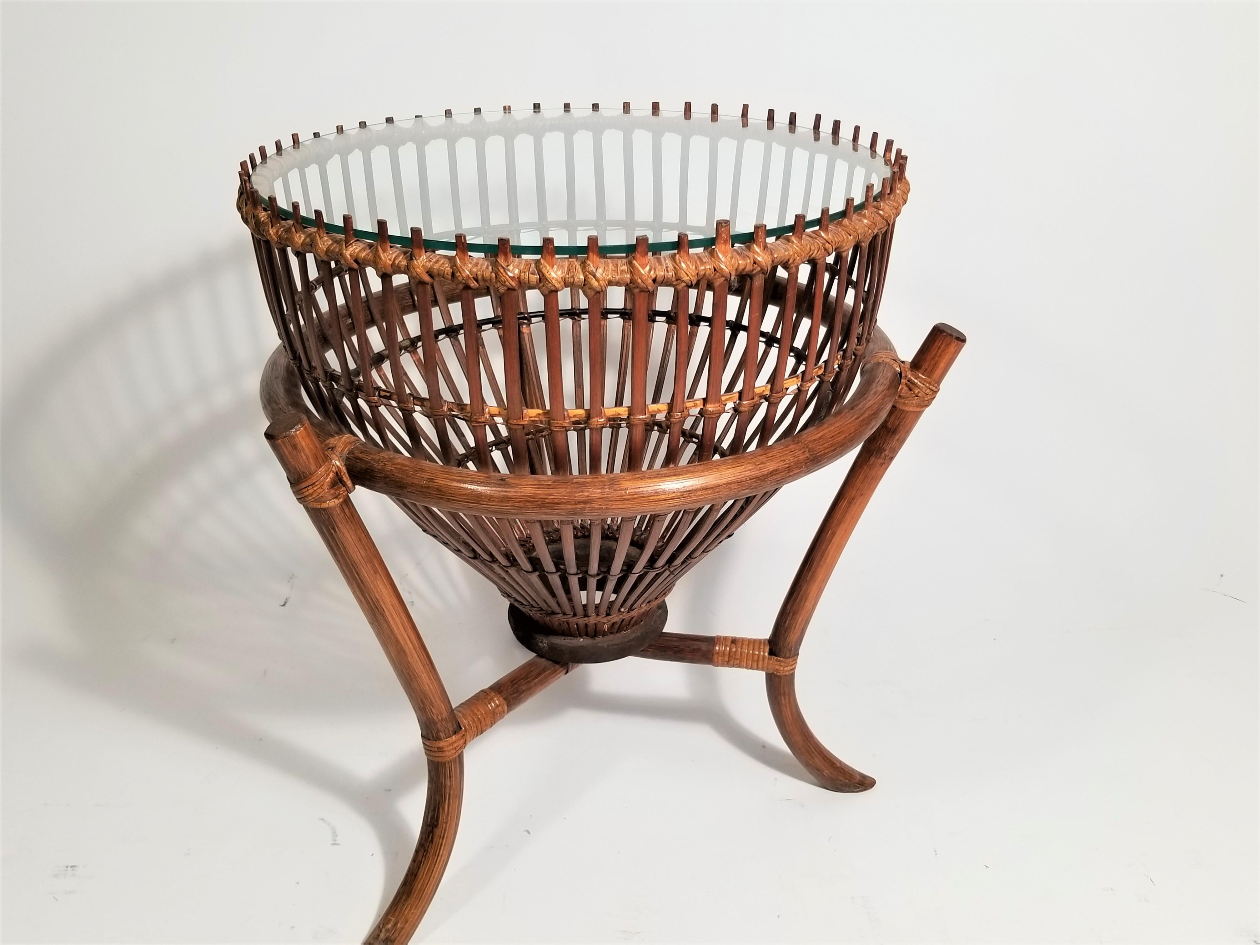 Franco Albini Style Rattan 1960s Fishing Basket Table 1