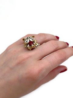 1960s Vintage Frascarolo 18 Karat Gold Rubin Emaille Tiger Cocktail Ring