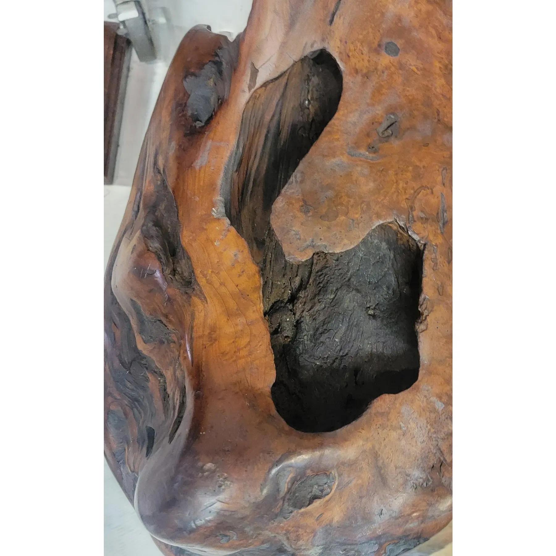 1960s Vintage Free Form Slab Redwood Settee Sheep Skin im Angebot 2