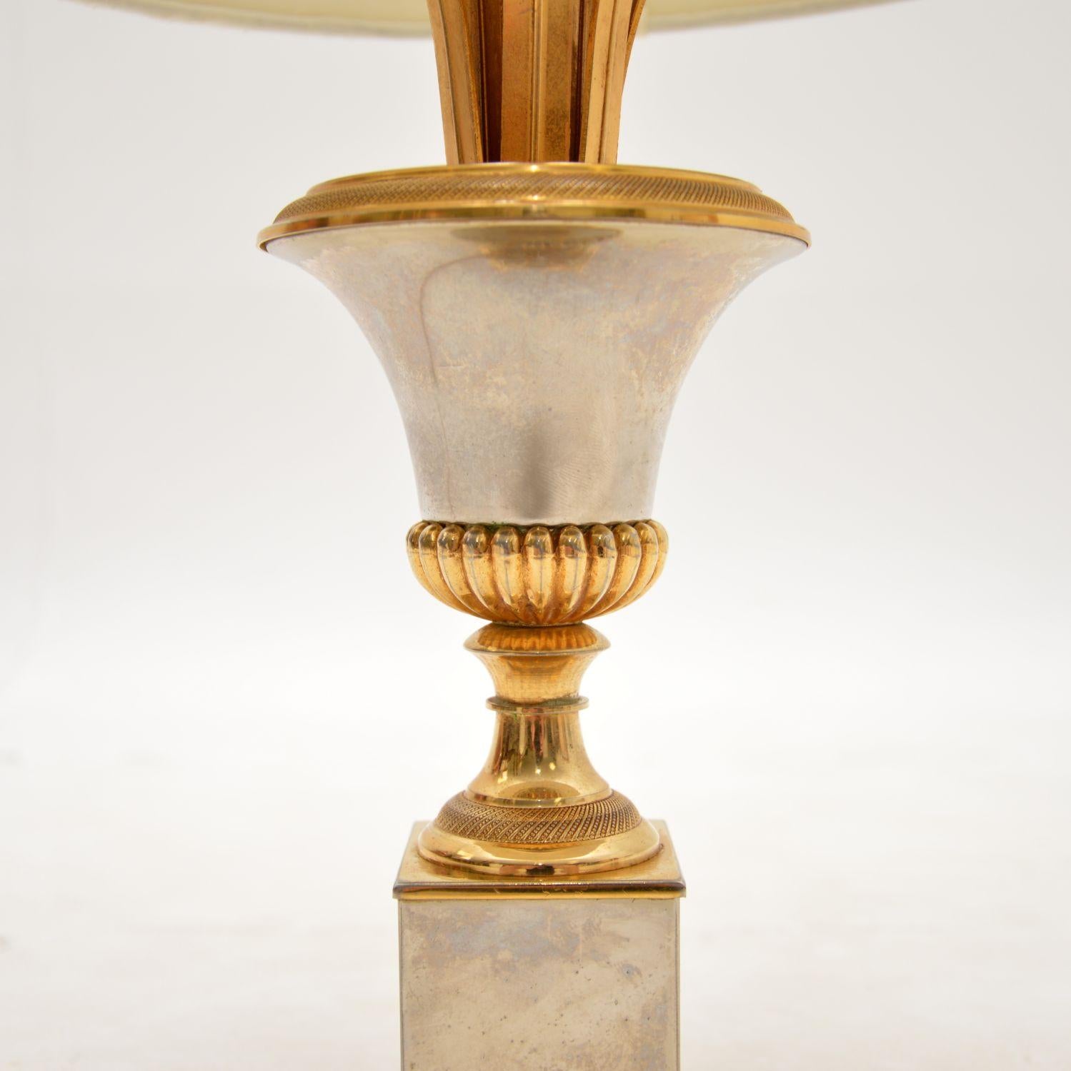 1960s Vintage French Brass & Chrome Table Lamp For Sale 1