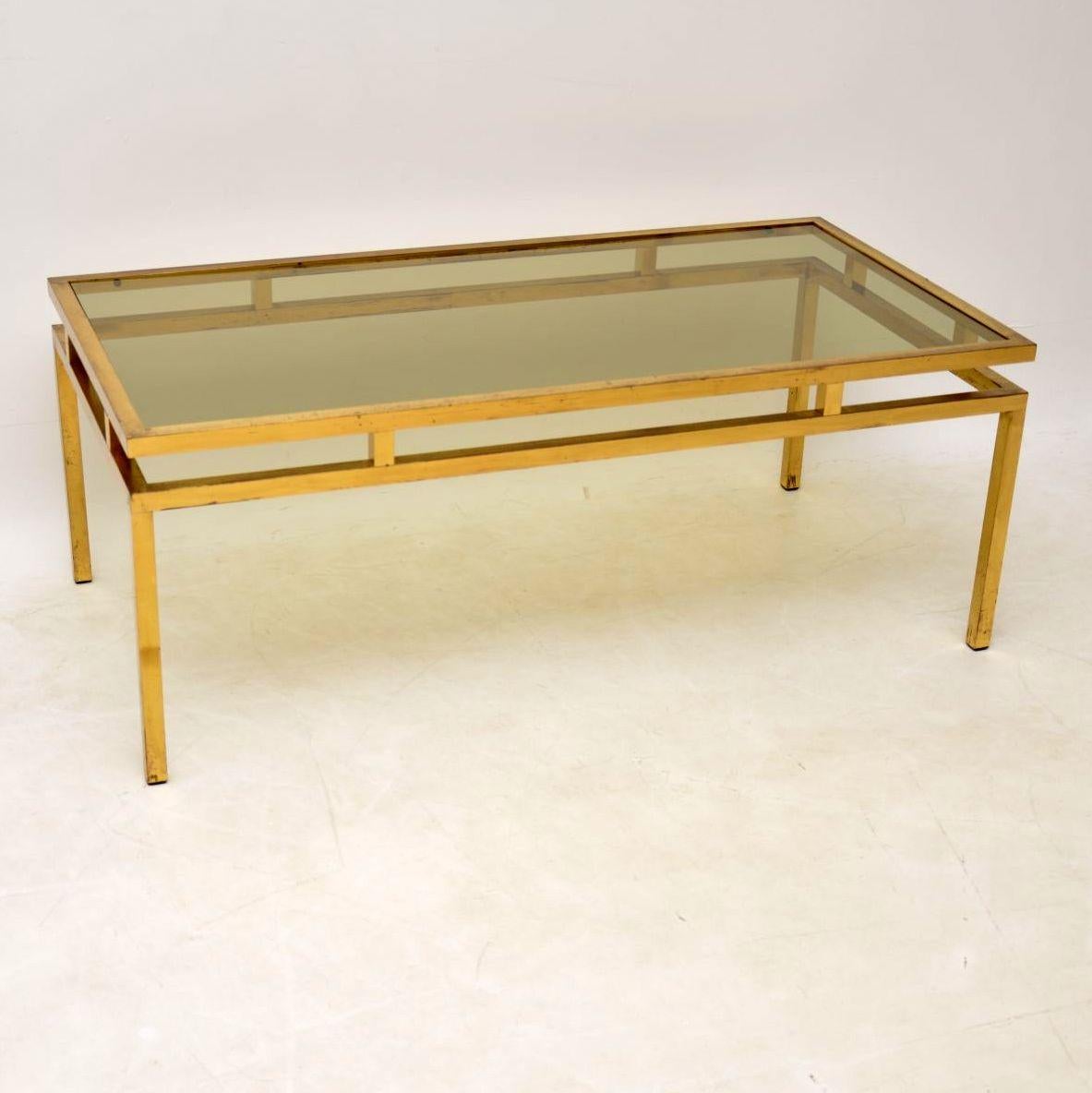 1960s Vintage French Brass and Glass Coffee Table 5
