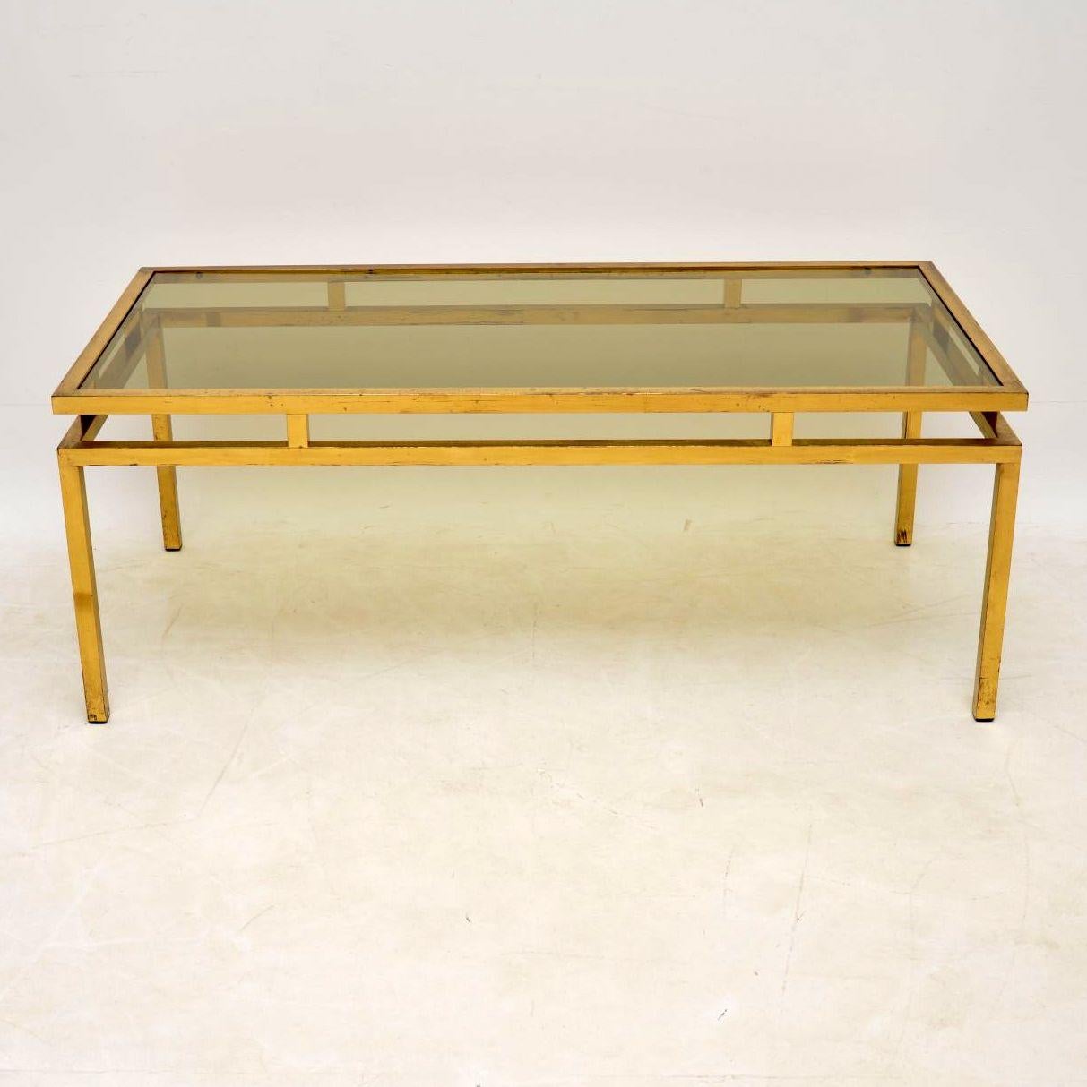 1960s Vintage French Brass and Glass Coffee Table 6