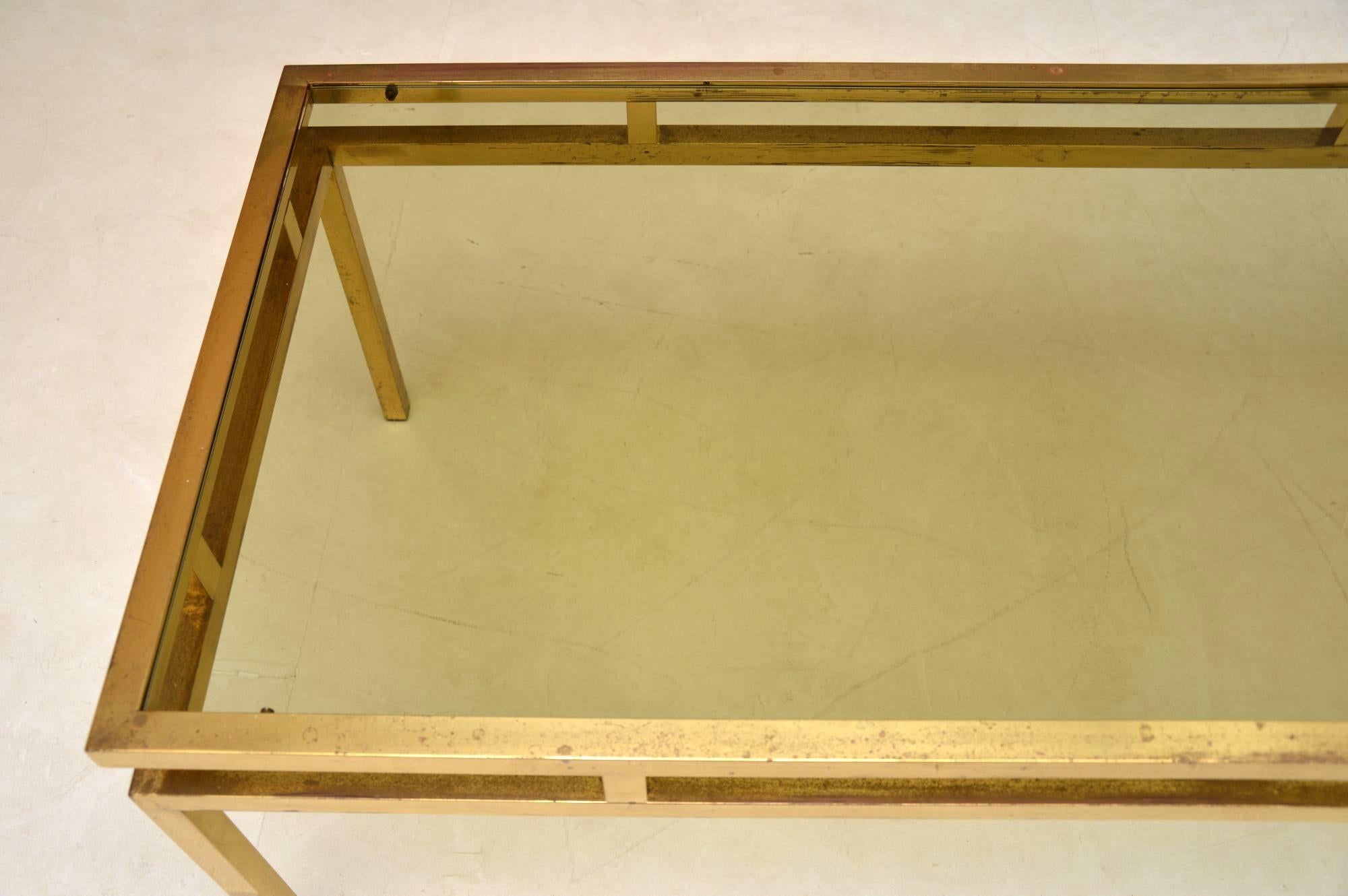 Mid-Century Modern 1960s Vintage French Brass and Glass Coffee Table