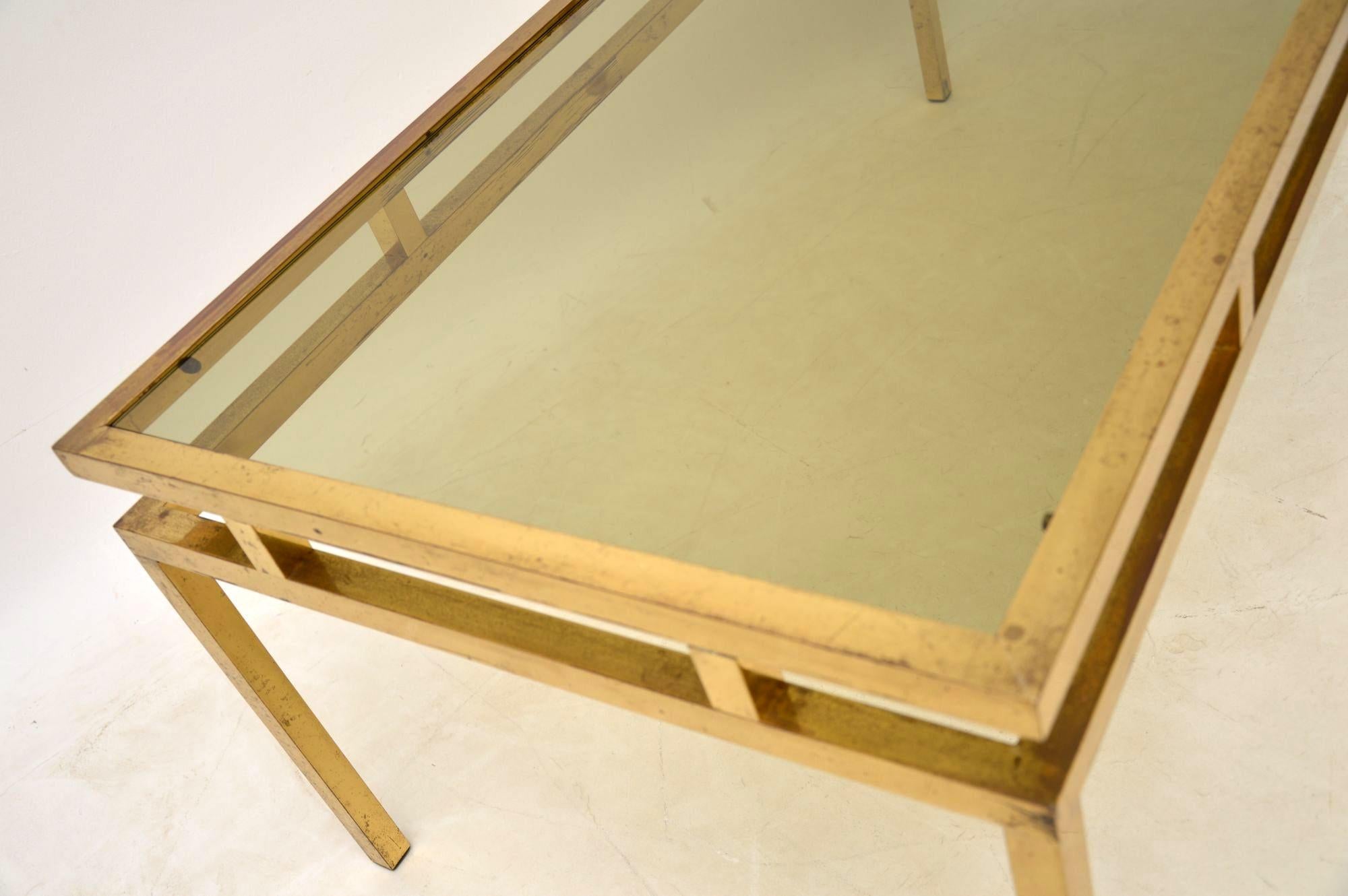 1960s Vintage French Brass and Glass Coffee Table 2