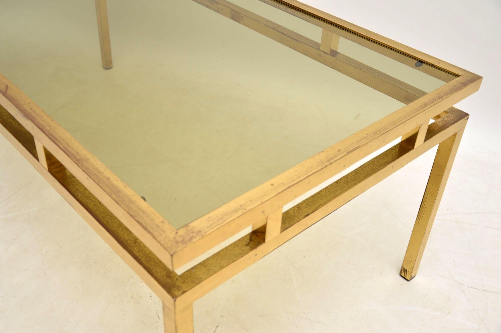 1960s Vintage French Brass and Glass Coffee Table 3