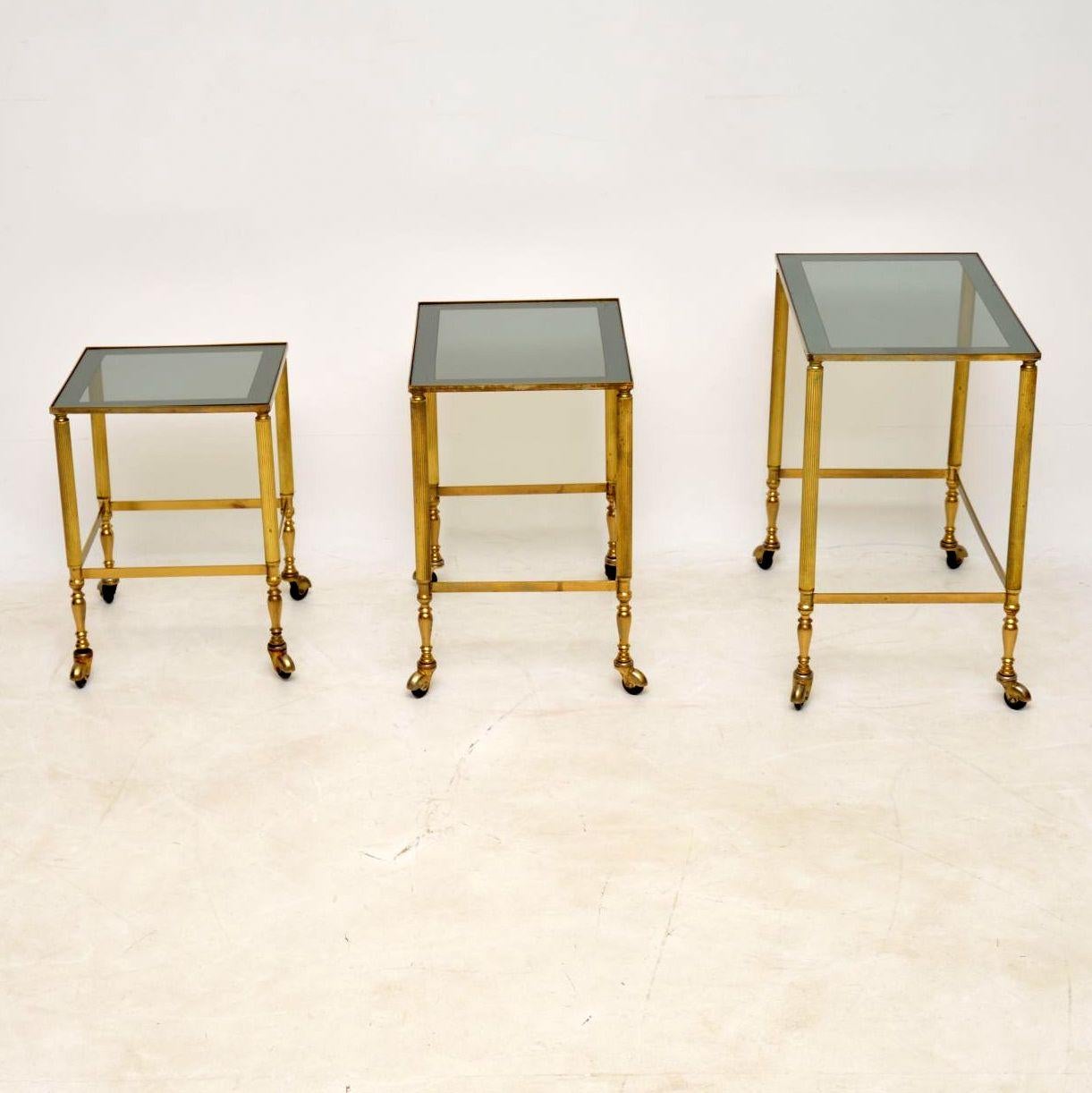 1960s Vintage French Brass and Glass Nest of Tables In Good Condition In London, GB