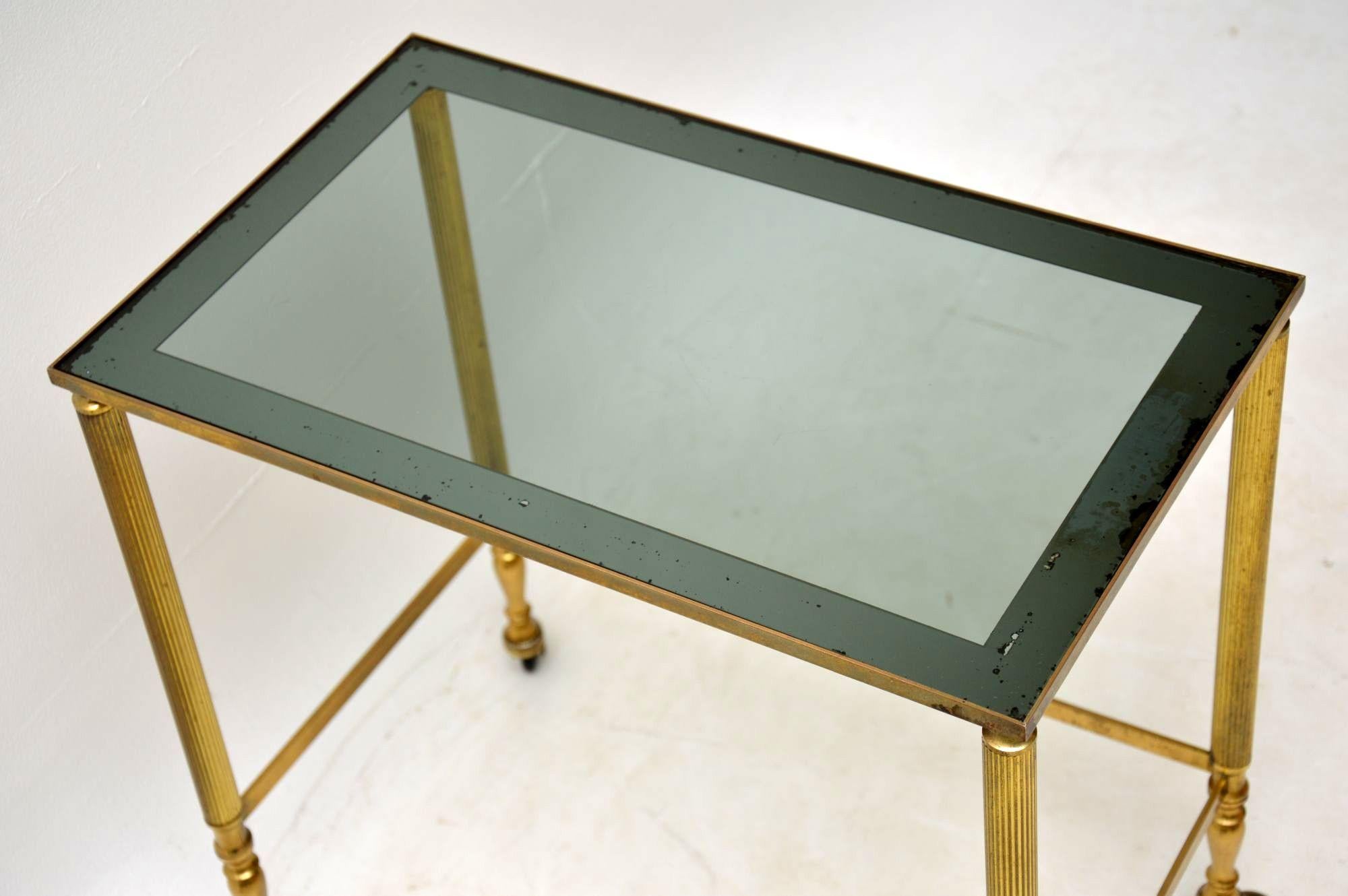 Mid-20th Century 1960s Vintage French Brass and Glass Nest of Tables