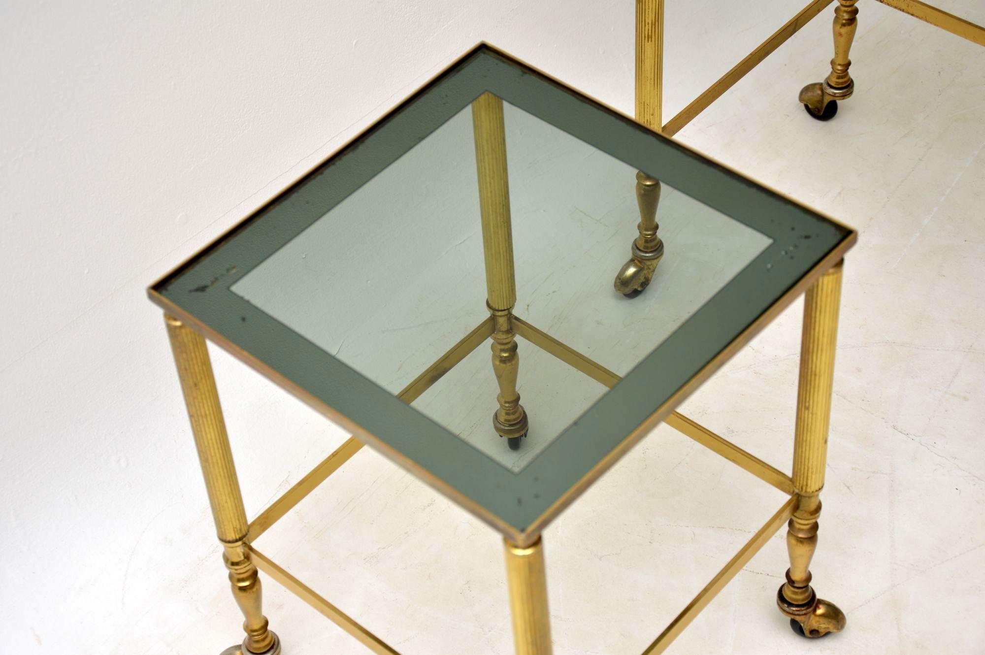 1960s Vintage French Brass and Glass Nest of Tables 2
