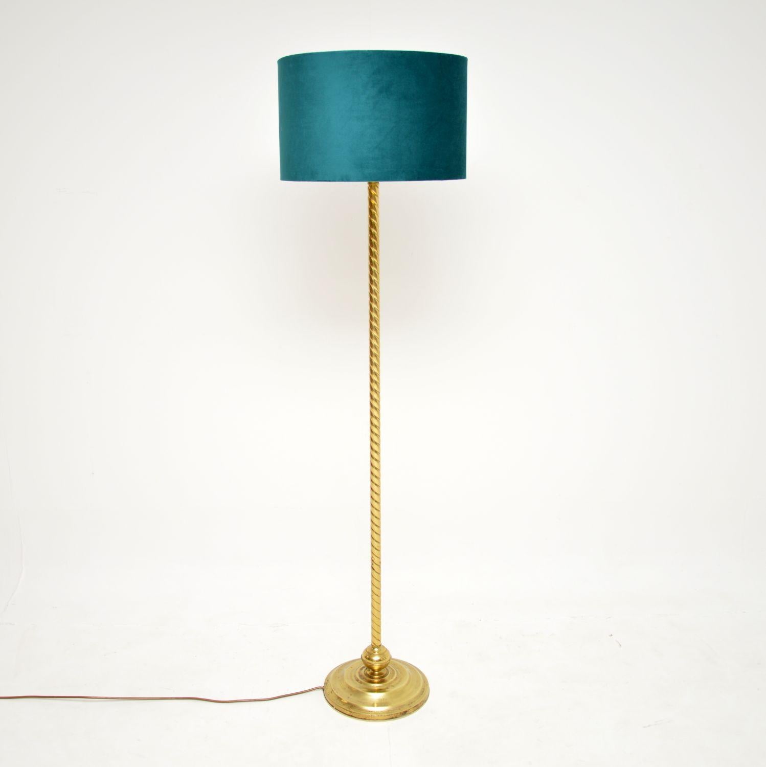 Mid-Century Modern 1960's Vintage French Brass Rope Twist Floor Lamp For Sale