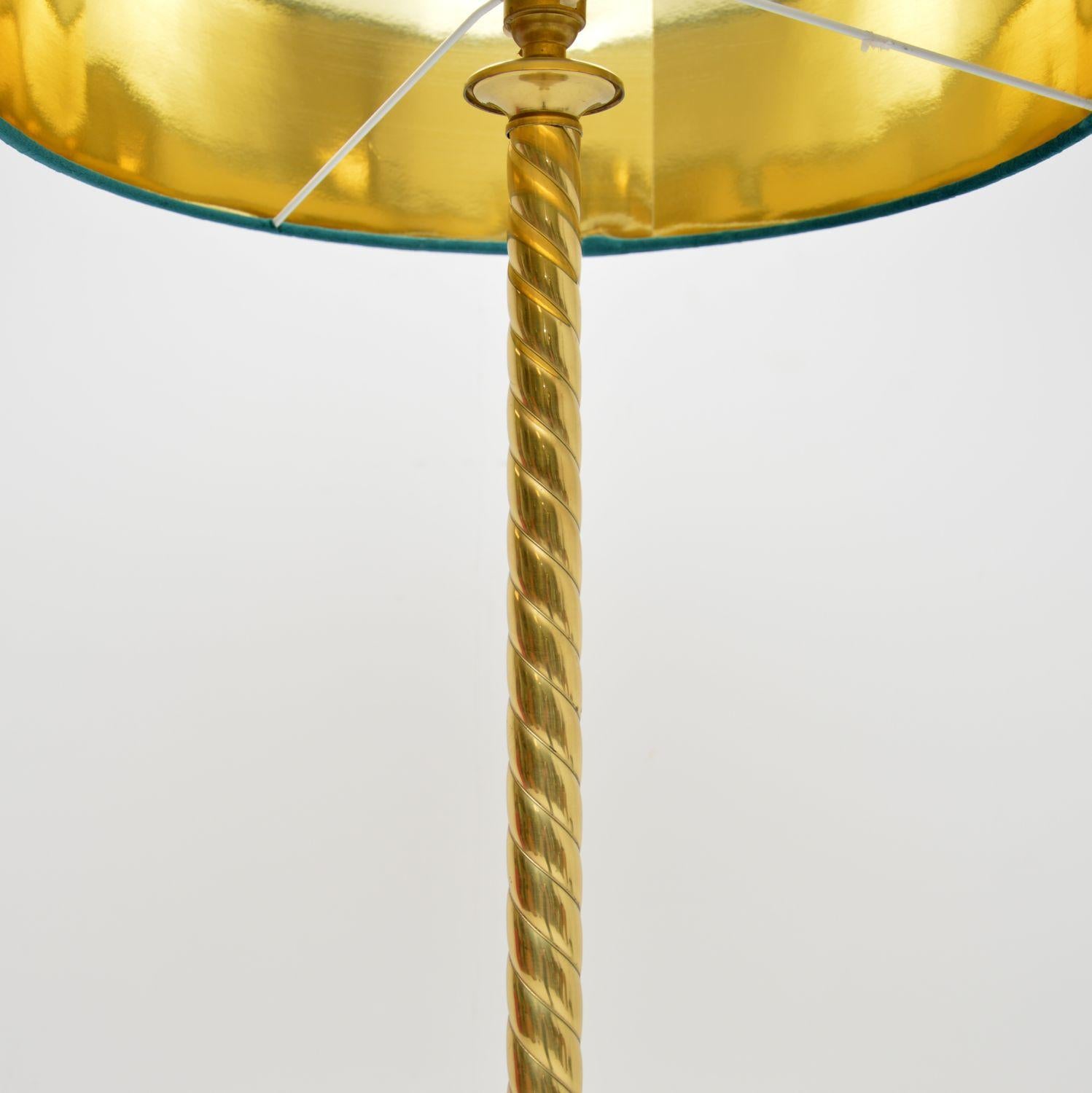 Mid-20th Century 1960's Vintage French Brass Rope Twist Floor Lamp For Sale