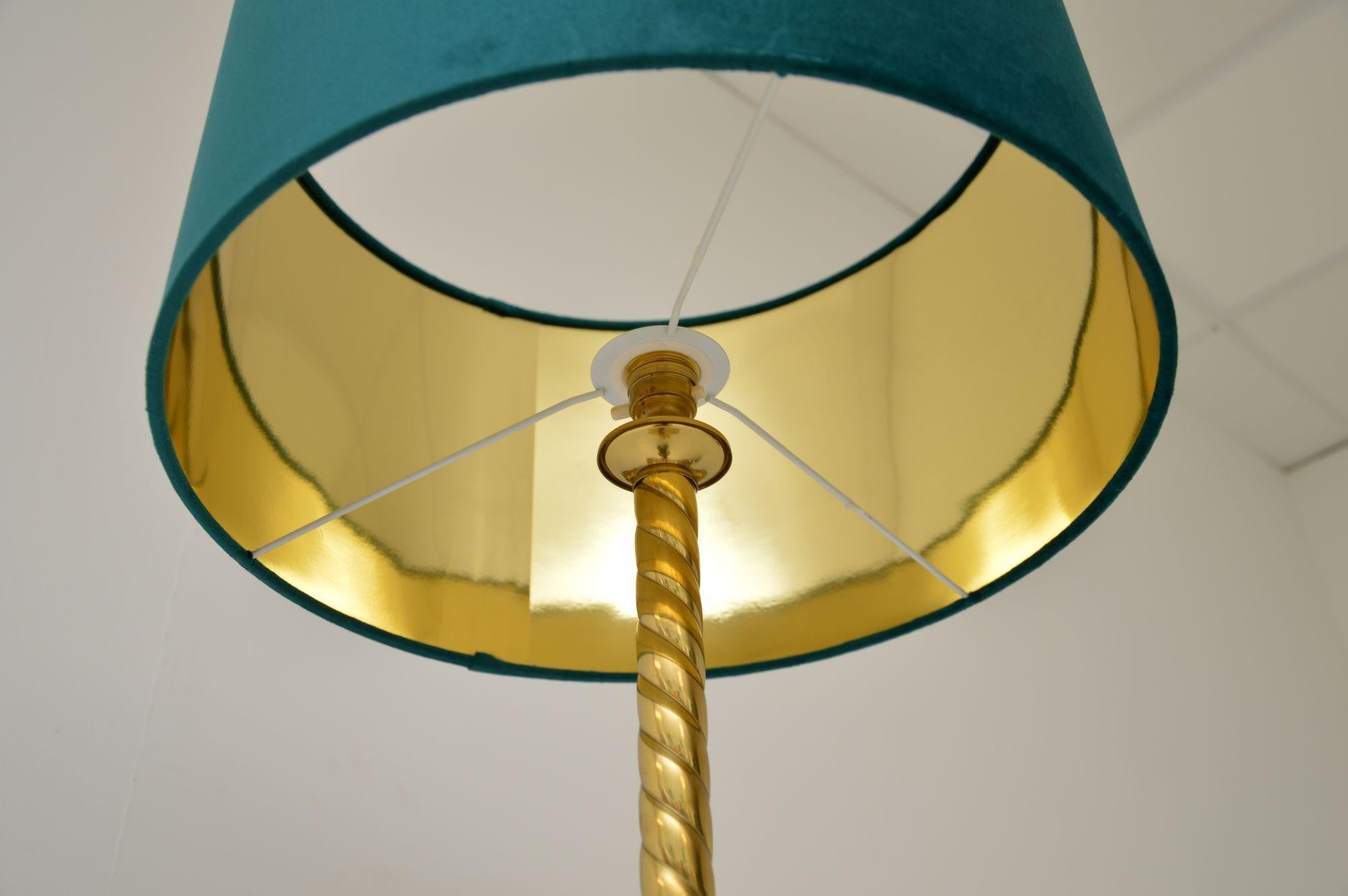 1960's Vintage French Brass Rope Twist Floor Lamp For Sale 1